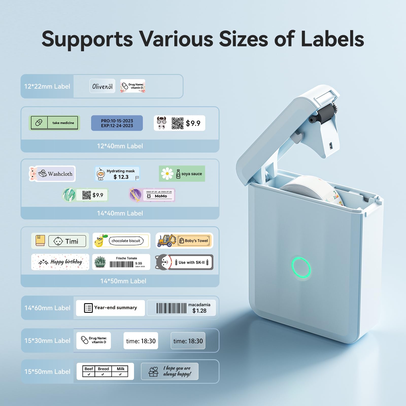 NIIMBOT D110 Bluetooth Label Maker Machine - Handheld Thermal Label Printer with Tape, Sticker Maker for Home, Office, Kitchen & School Organization | Perfect for Labeling Storage Boxes, Files & School Supplies (Blue)