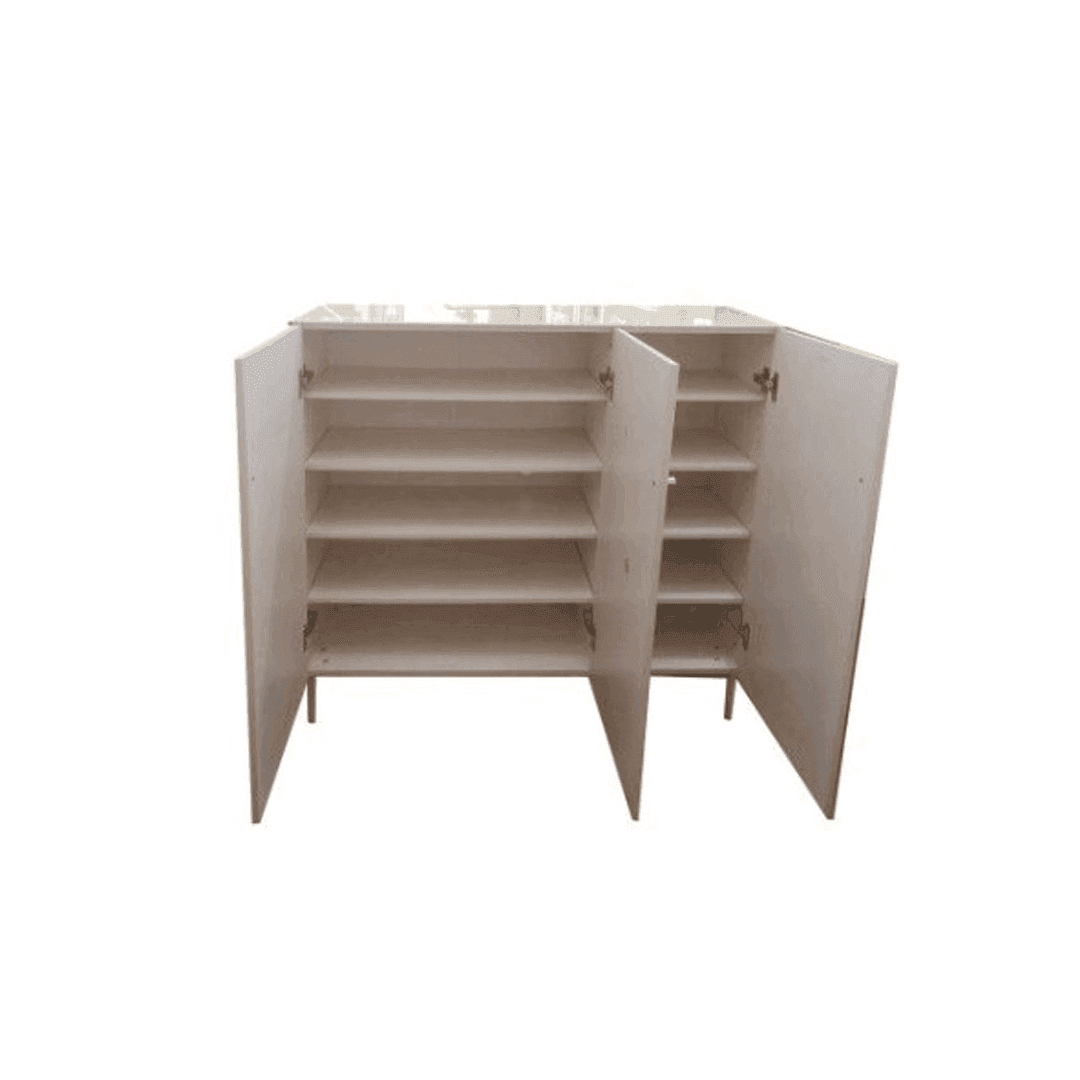 Linne 3 Door White Shoe Storage Cabinet - 120cm Organizer for Entryway, Closet & Bedroom - Space Saving Shoe Rack with Multiple Compartments