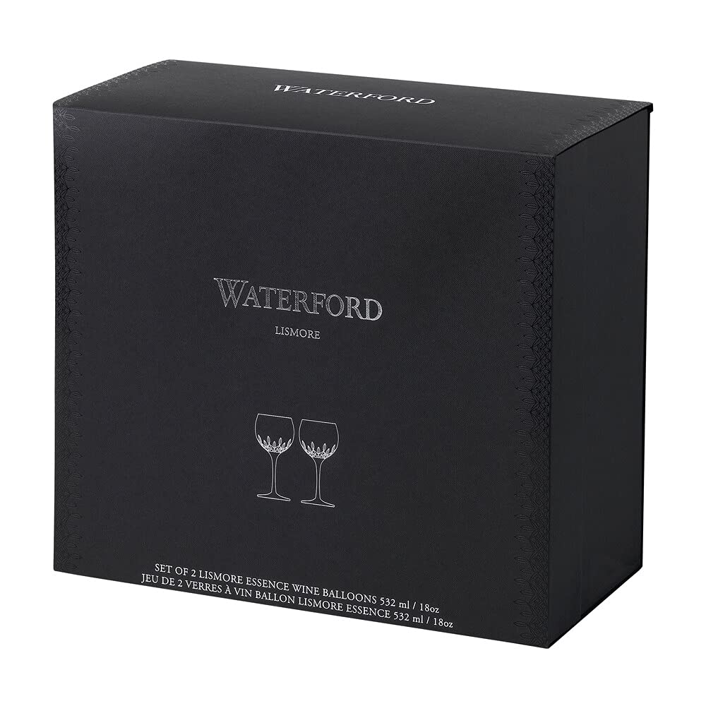 Waterford Lismore Essence Balloon Wine Glasses - Set of 2 Crystal Clear Stemware for Red Wine, Champagne & Special Occasions - Elegant Dinner Party & Wedding Gift