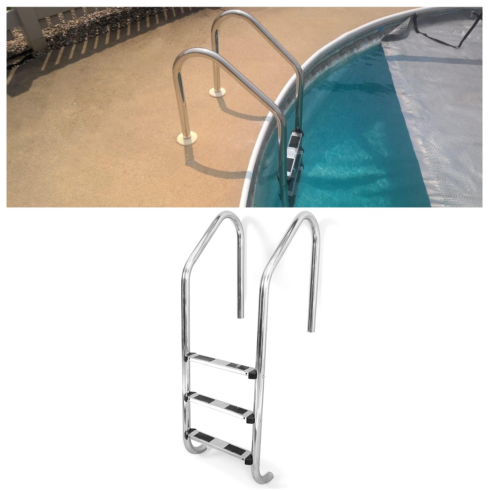 HECASA 3-Step Stainless Steel Swimming Pool Ladder with Anti-Slip Pads - 300LB Weight Capacity for In-Ground Pools - Easy Assembly & Safe Climbing - Indoor/Outdoor Use - Perfect for Backyard, Community, and Vacation Home Pools