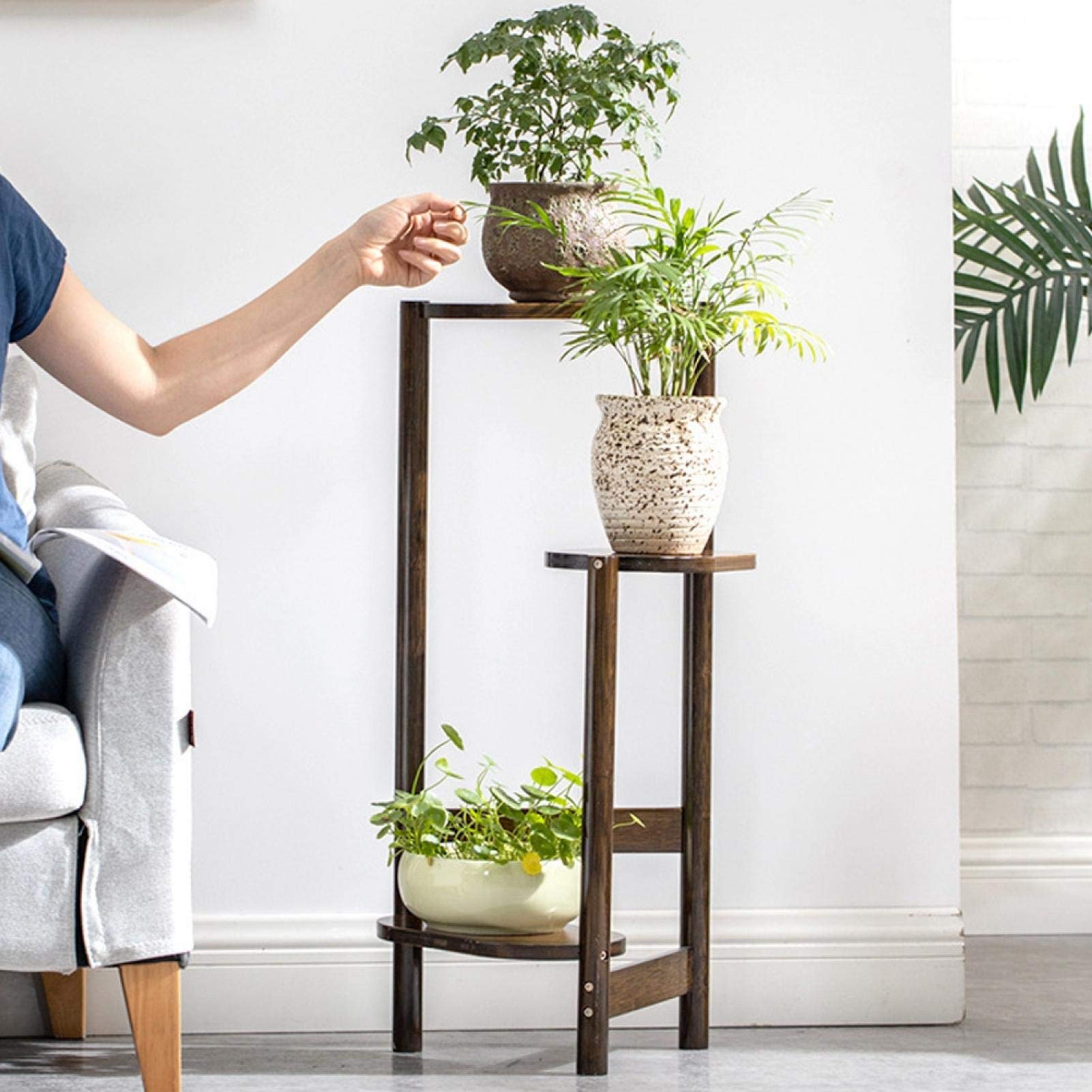 Multi-Tier Flower Pot Stand - Sturdy Walnut Plant Holder for Indoor Plants, Living Room, Office & Balcony Decor - Perfect for Small Spaces & Home Gardening