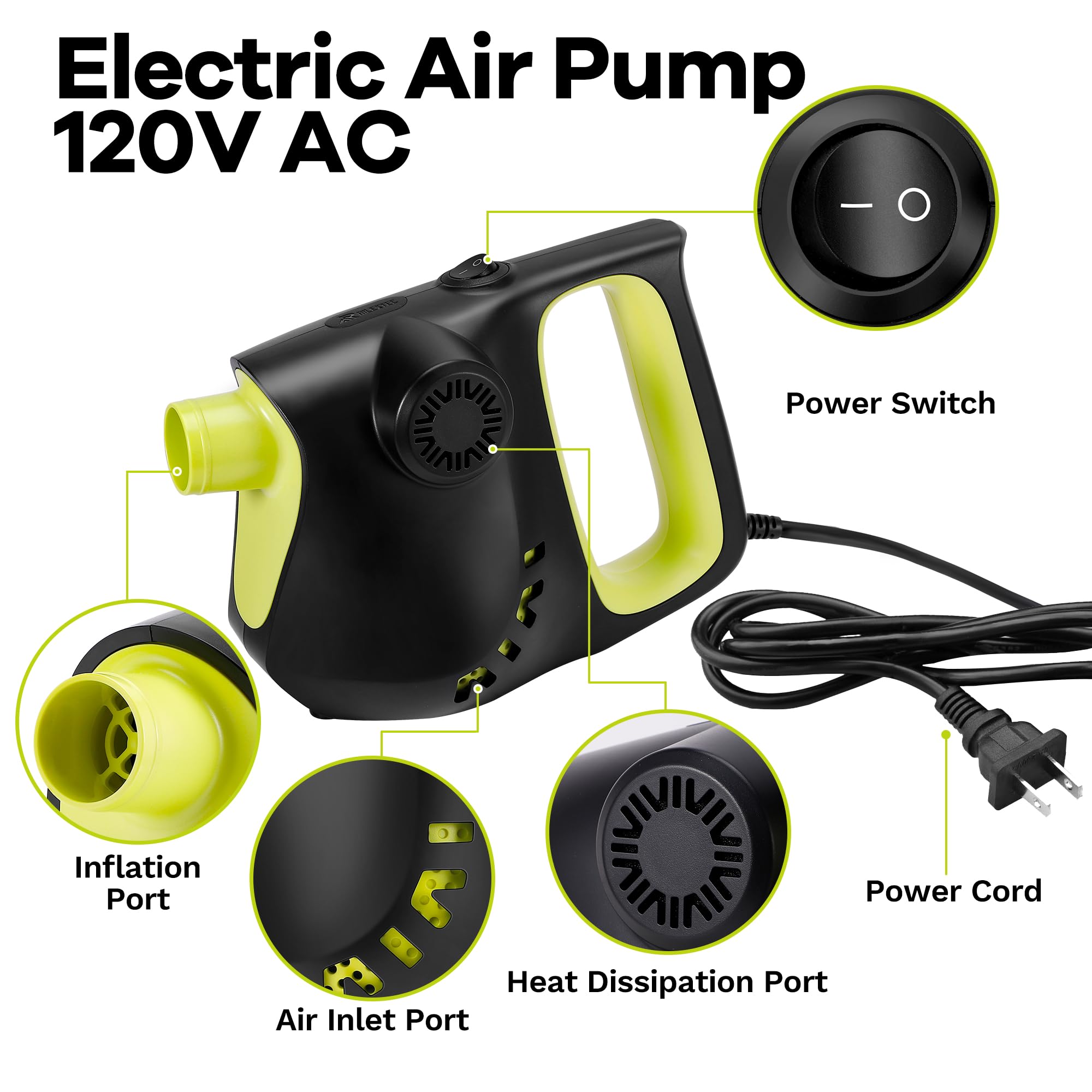**Electric Air Pump for Inflatables - 7.5kPa Fast Inflation with 3 Nozzles, 850L/min High-Speed Pump for Air Mattress, Pool Floats, Toys & Swimming Rings - Perfect for Camping, Travel & Beach Parties**