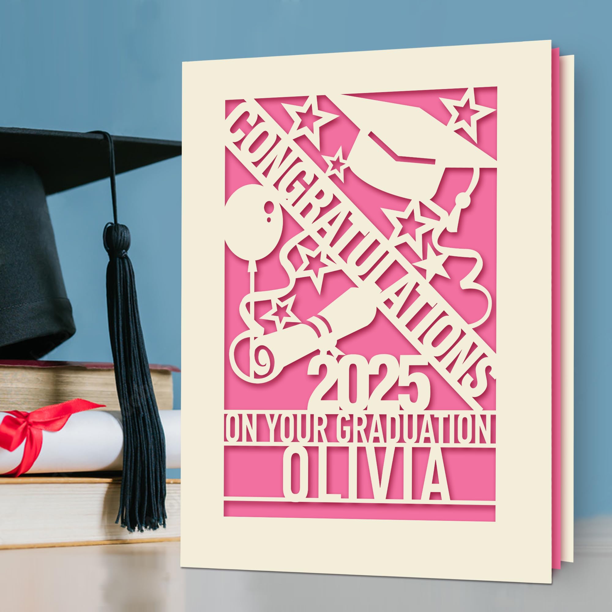 Personalized EDSG Graduation Cards 2025 - Custom Graduation Gifts for High School & College - Congrats Grad Paper Cut Cards for Her, Him, Son, Daughter & Classmates (Fuchsia) - Perfect for Graduation Parties, Commencement Gifts & Memory Keepsakes