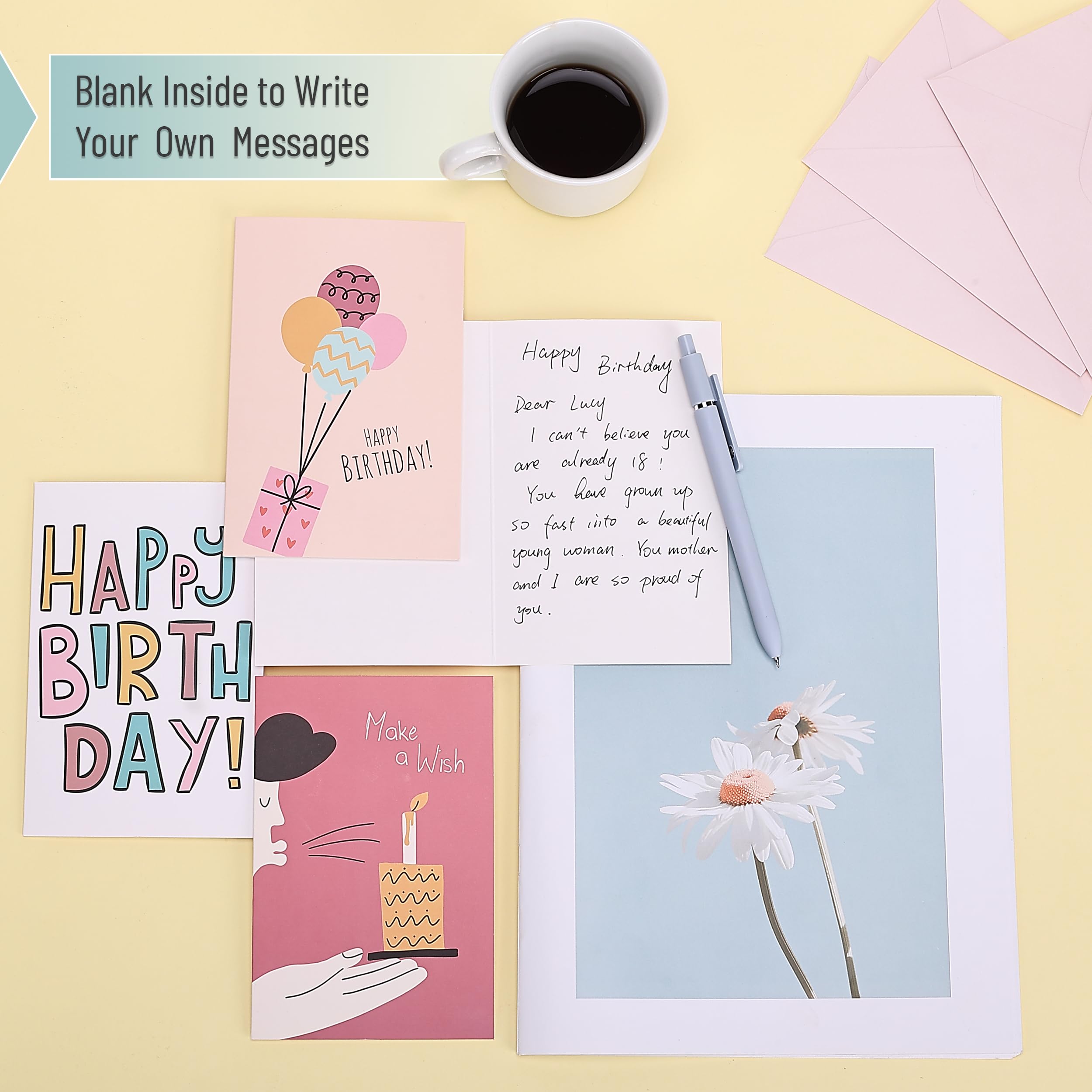 Mr. Pen Assorted Birthday Cards Pack - 20 Greeting Cards with Envelopes, 4x6 Inch Blank Inside Cards for Birthday Wishes, Parties & Special Occasions