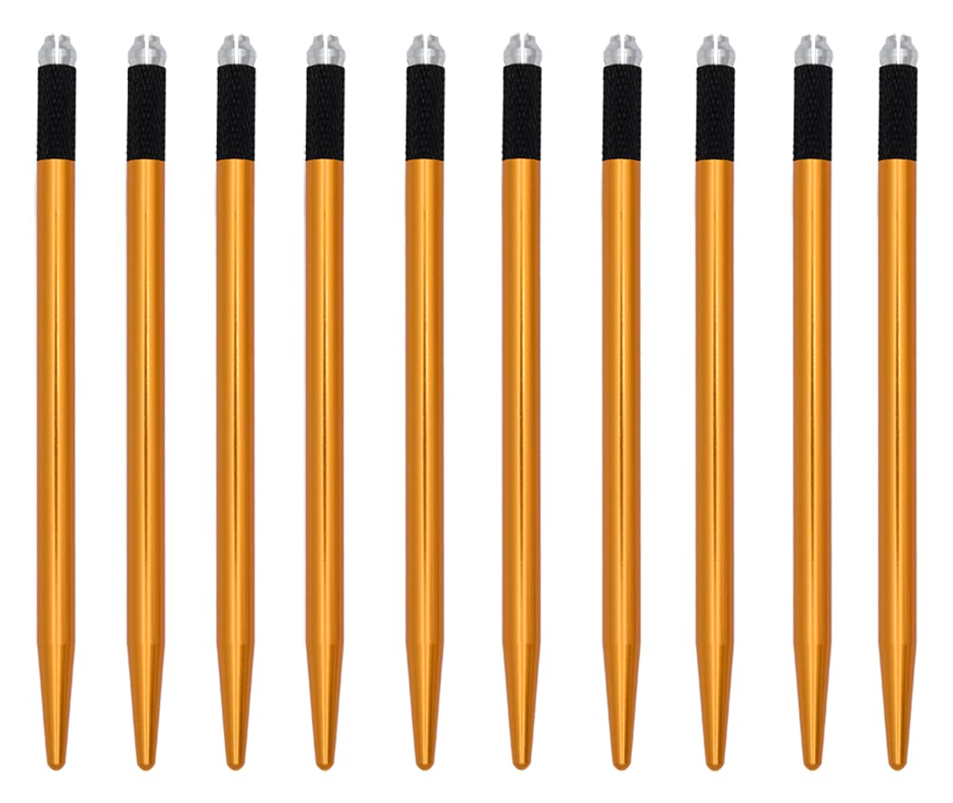 10-Piece Microblading Pen Kit - Professional Manual Eyebrow Tattoo Tools for Natural Brows (Gold) - Perfect for Salon, Home Use & DIY Makeup