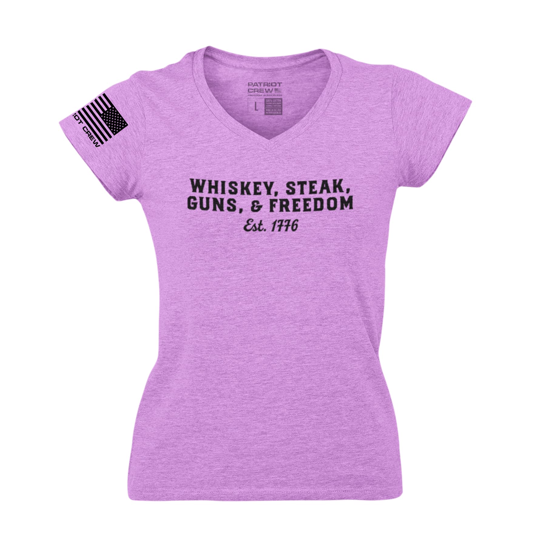 Patriotic Women's Whiskey & Guns V-Neck Tee - American Made Graphic Shirt for Casual Wear
