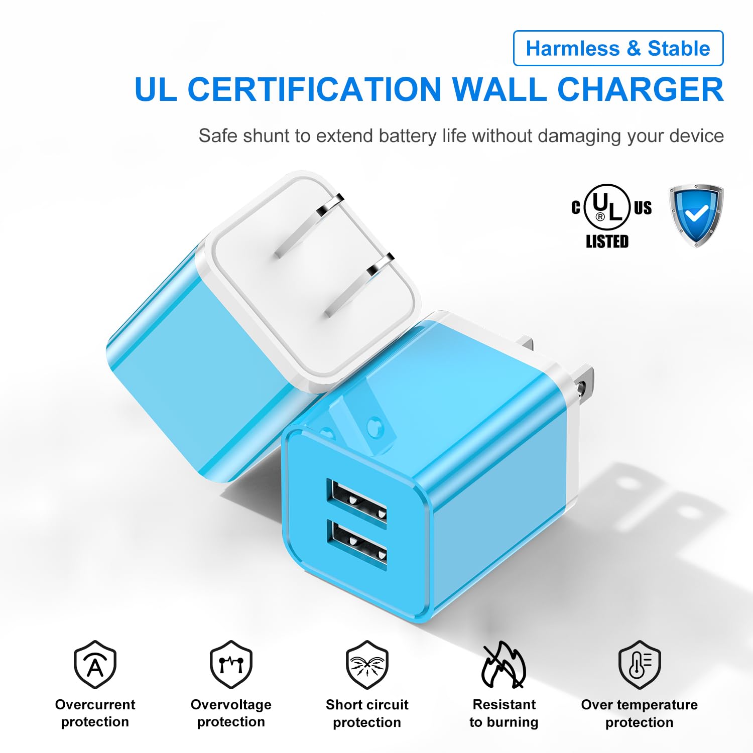 Apple MFi Certified iPhone Charger & Wall Plug - 2Pack 6ft Lightning Cable with 2.4A Fast Dual Port USB Charger for iPhone 14/13/12/11/XR/XS/8/7/6S Plus/SE/5C (Blue) - Perfect for Home, Office & Travel Charging