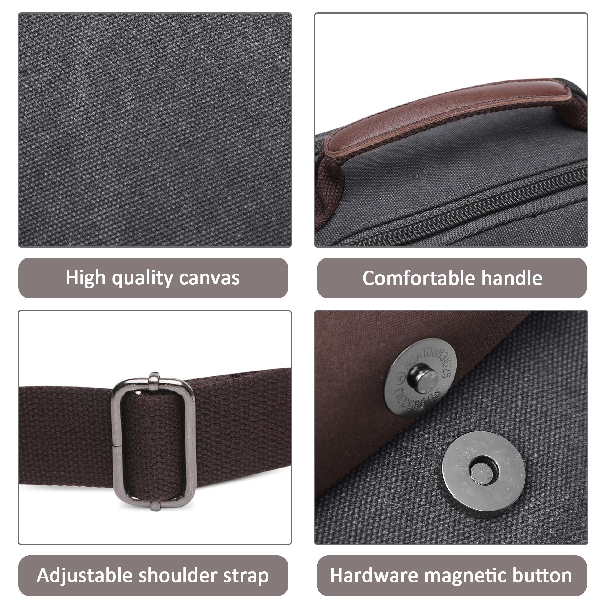 Vintage Canvas Messenger Bag for Men - DORRSO Crossbody Shoulder Bag with Handle & Multiple Pockets, Fits 10.9 Inch iPad - Perfect for Travel, Hiking, Camping & Daily Use (Black)
