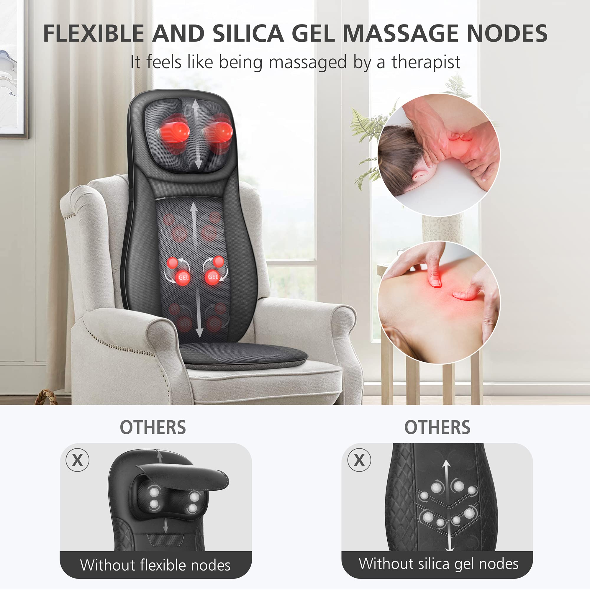 Snailax Shiatsu Massage Chair Pad with Heat - Full Body Deep Kneading & Rolling Massage for Neck, Back & Shoulders - Adjustable Height - Perfect Gift for Men & Women - Ideal for Home, Office & Car Relaxation