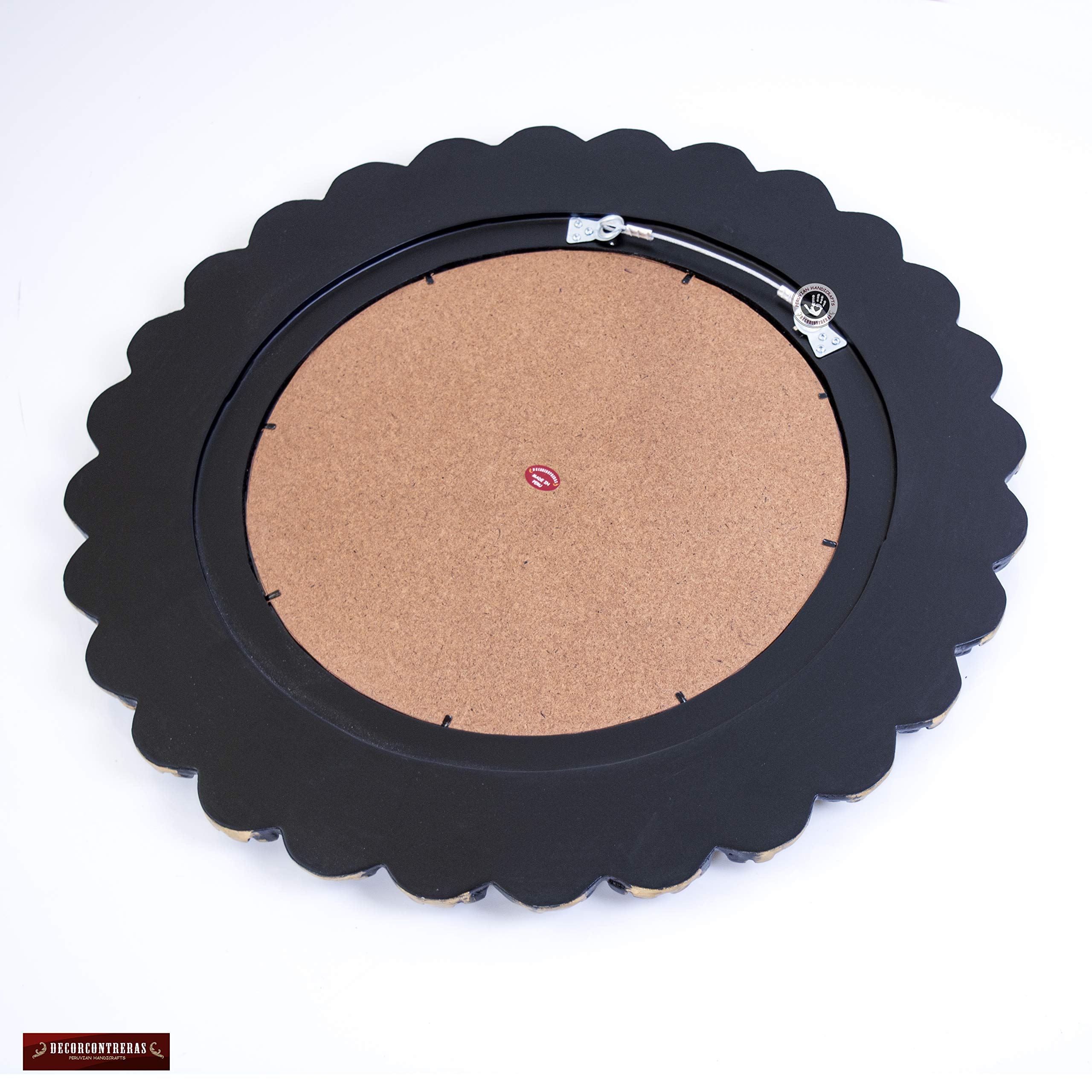 Blue Gold Circle Wall Mirror - Handmade Peruvian Round Hanging Mirror for Living Room Decor | Elegant Gold Frame Wall Art | Perfect for Bedroom, Bathroom & Entryway Decorations