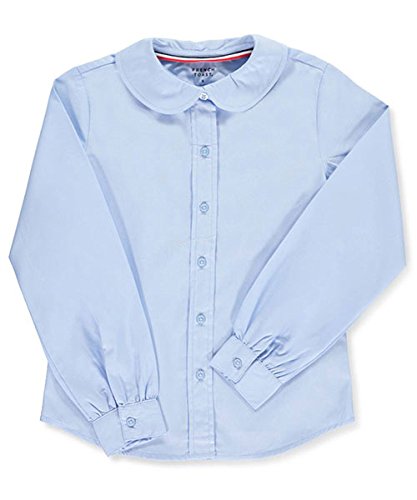 French Toast Big Girls' Long Sleeve Peter Pan Collar Blouse - Blue, Size 7 | Cute School Uniform & Dressy Occasion Top for Girls