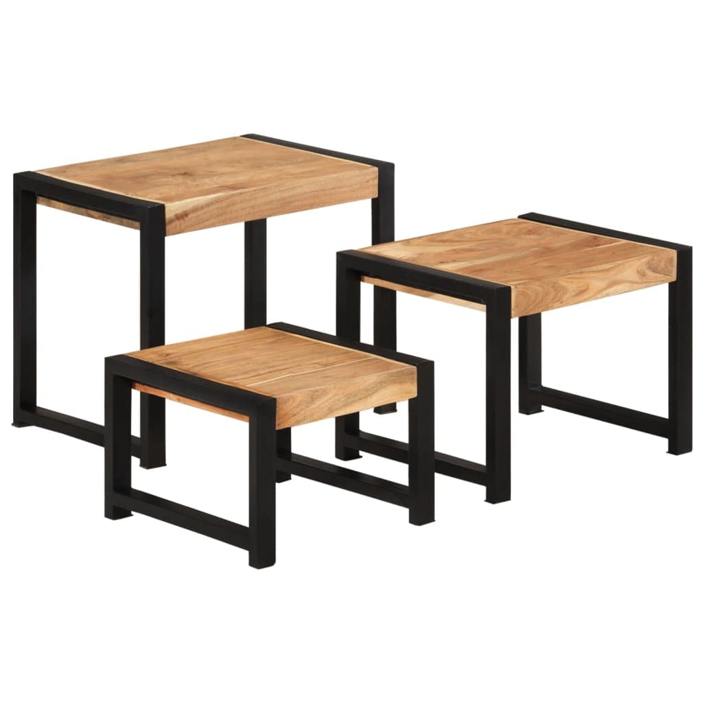 Vintage Solid Wood Nesting Side Table Set of 3 - Sheesham Finish End Tables for Living Room, Bedroom, Office & Balcony | Decorative Coffee Tables for Small Spaces, Home Decor & Compact Furniture Solutions