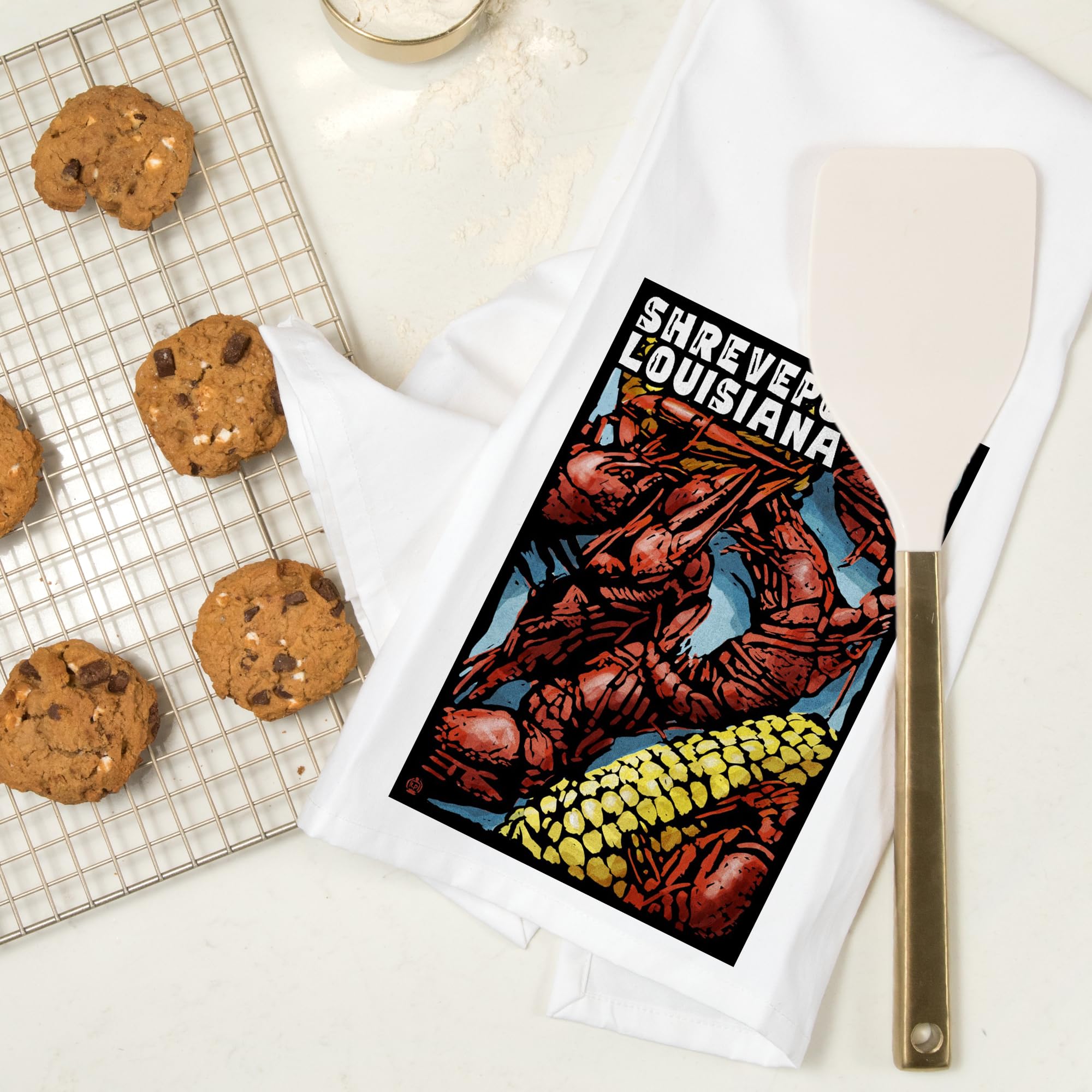Lantern Press Shreveport Louisiana Crawfish Scratchboard Tea Towel - 100% Cotton Decorative Hand Towel for Kitchen & Home | Perfect for Cooking, Gifting & Farmhouse Decor