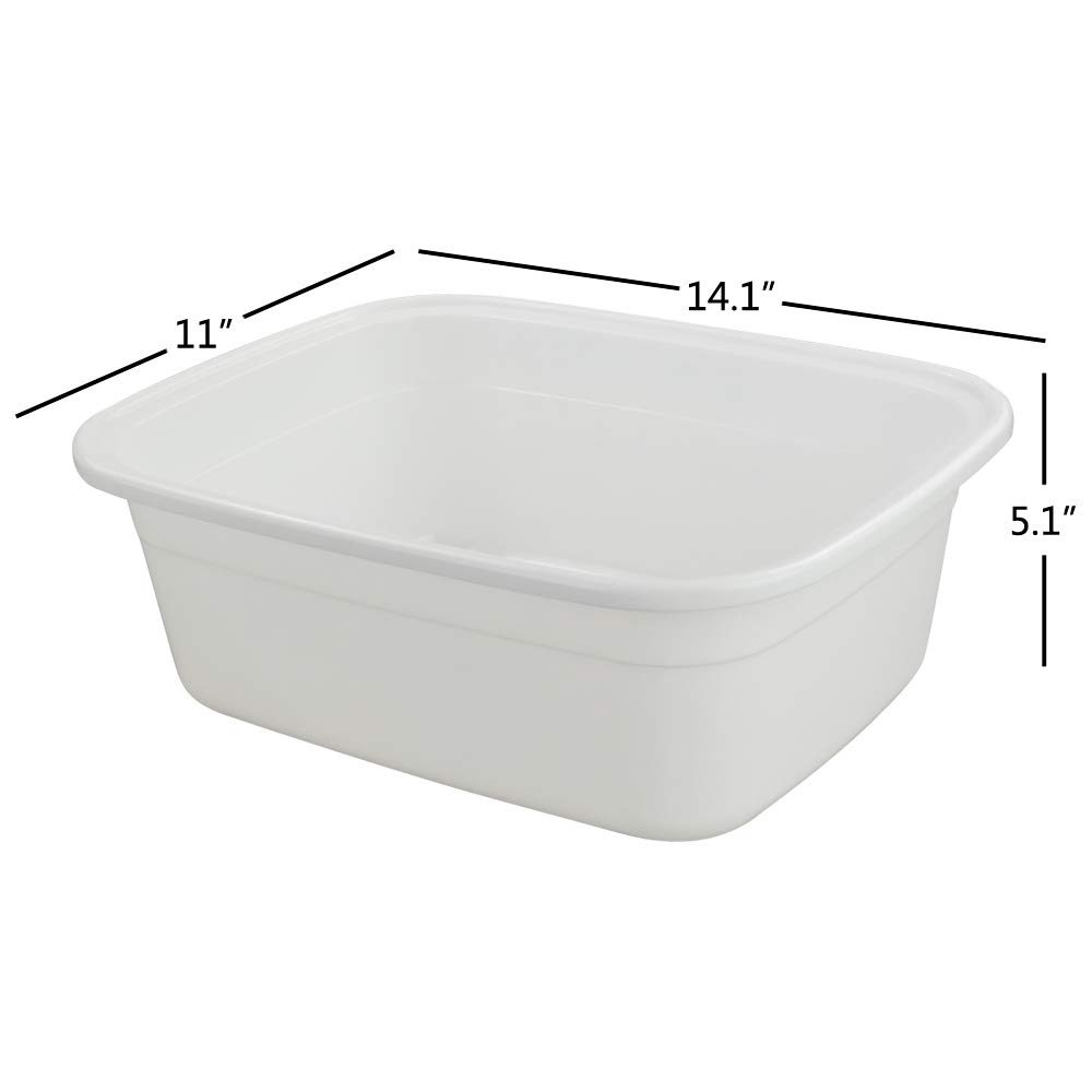 12 Quart Plastic Wash Basin, 4 Pack Dish Pan - Large White Kitchen Sink Container for Washing Dishes, Vegetables, and Laundry | Durable & Multipurpose Cleaning Tub for Home, Camping, and Outdoor Use