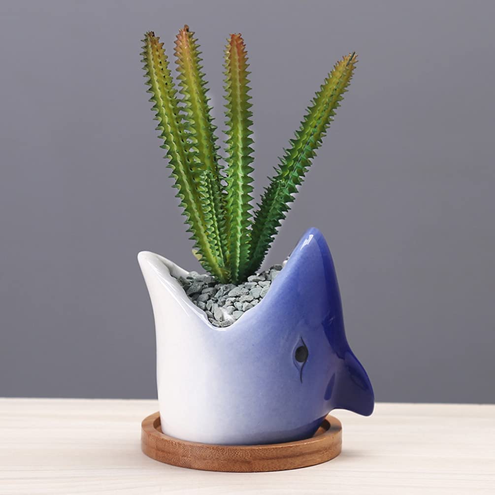 Stylish Hemoton Big Mouth Shark Planter - Ceramic Succulent & Bonsai Pot for Indoor Plants, Novelty Nautical Decor - Perfect for Home, Office, or Gift Giving