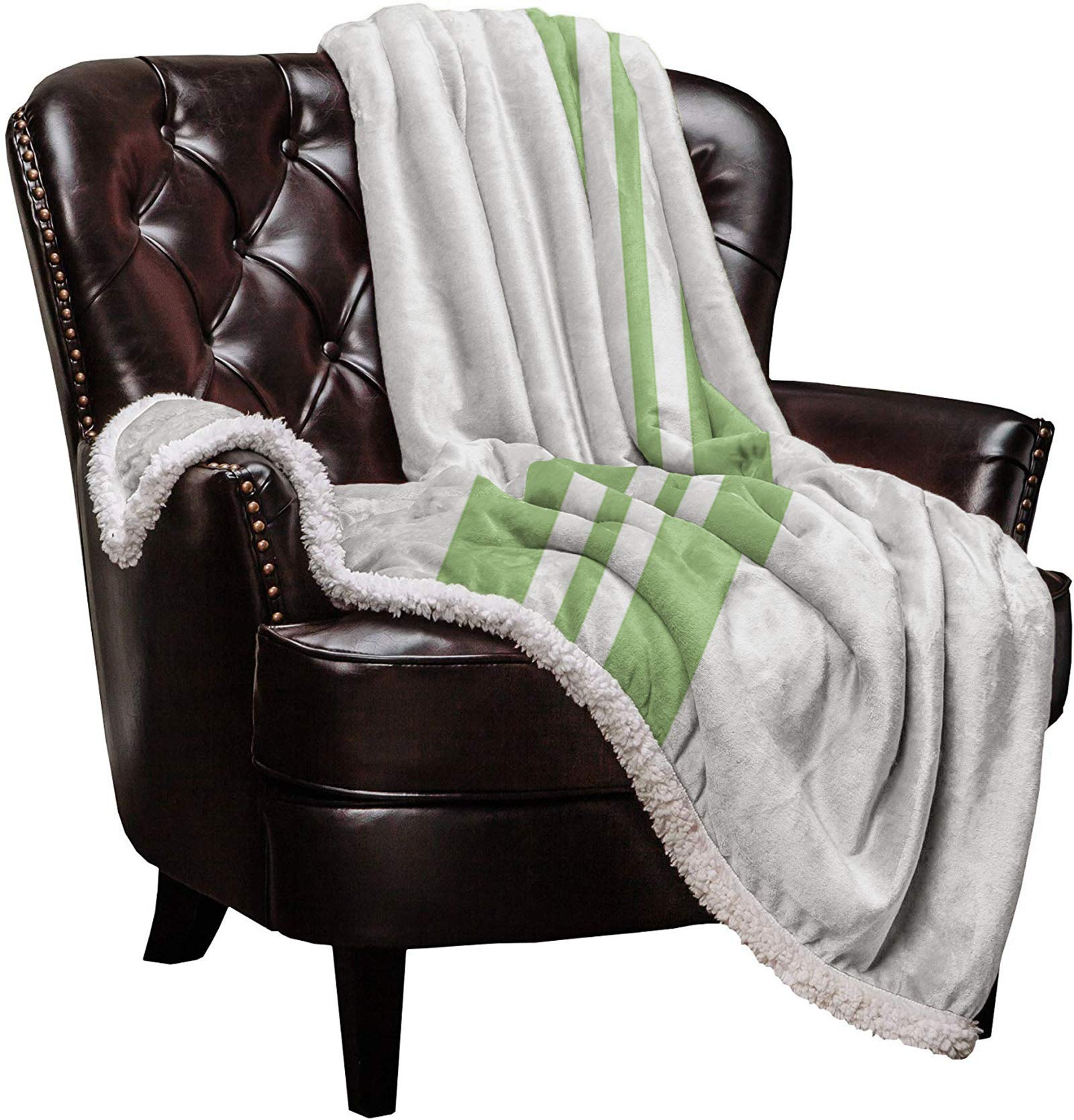T&H XHome Sherpa Fleece Throw Blanket - Ultra Soft & Warm Microfiber Plush Blanket, Holiday Themed Green Stripes, 50x80 Inches - Perfect for Couch, Sofa, Bed & All-Season Use