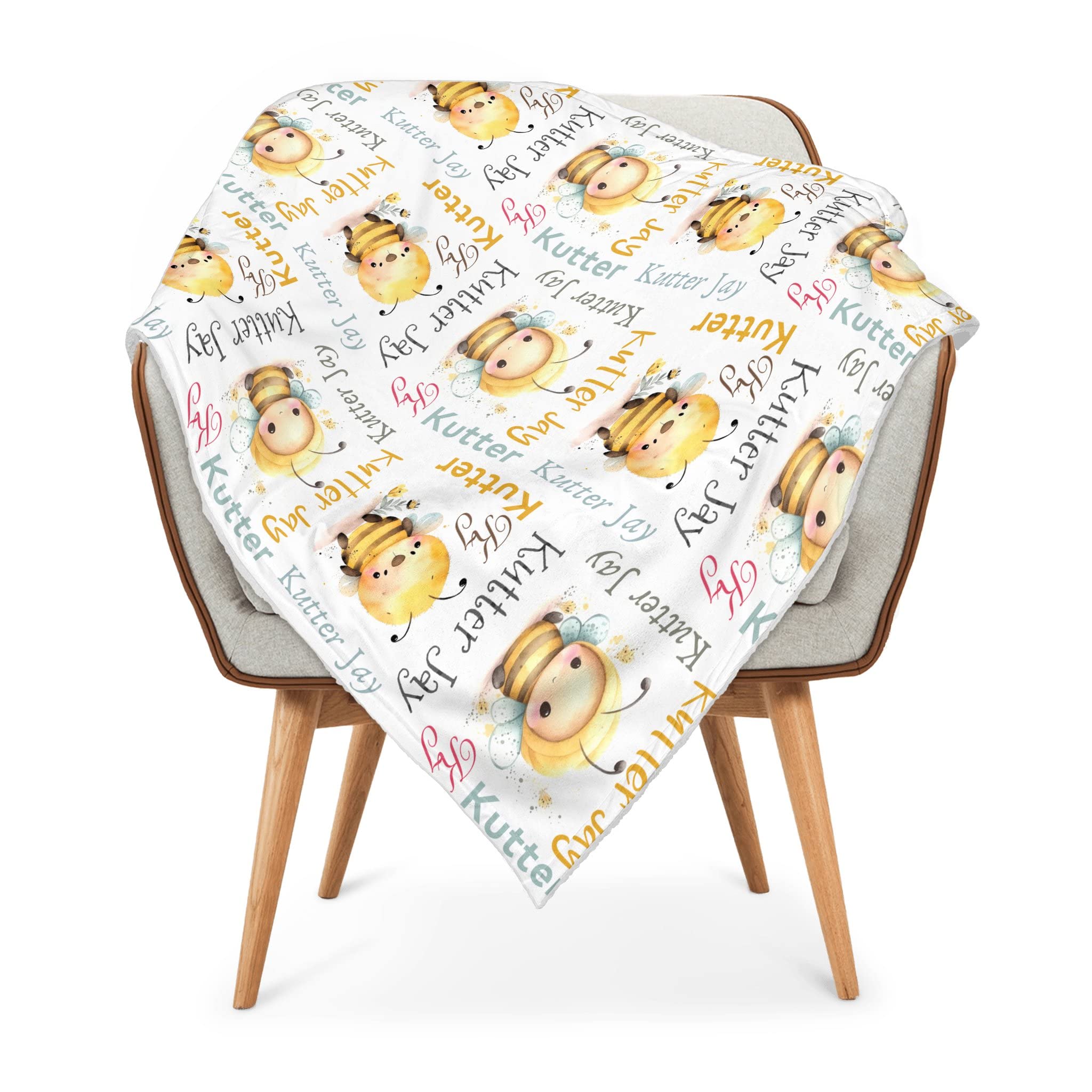 Personalized Baby Blanket for Newborns - Custom Monogrammed Swaddle & Receiving Blanket for Boys & Girls - Unisex Bee Design Milestone Throw 30x40 Inches - Perfect for Nursery, Photo Shoots & Gift Giving