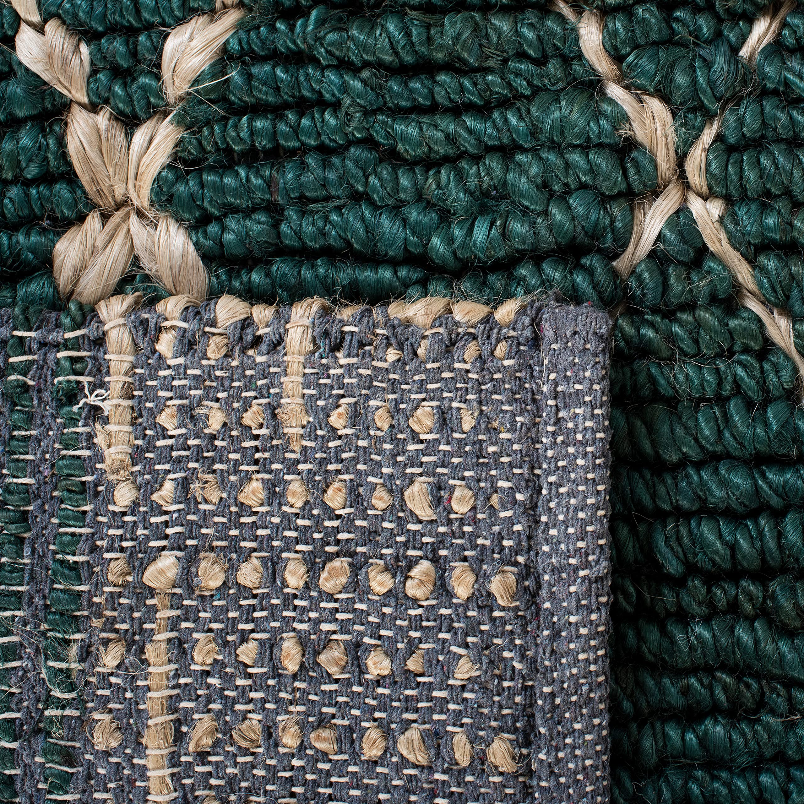 SAFAVIEH Handmade Boho Moroccan Trellis Jute Area Rug - 6' Square Dark Green/Natural (NF951Y) | Natural Fiber Collection | Premium Living Room, Dining Room & Bedroom Rug for Boho Chic Decor