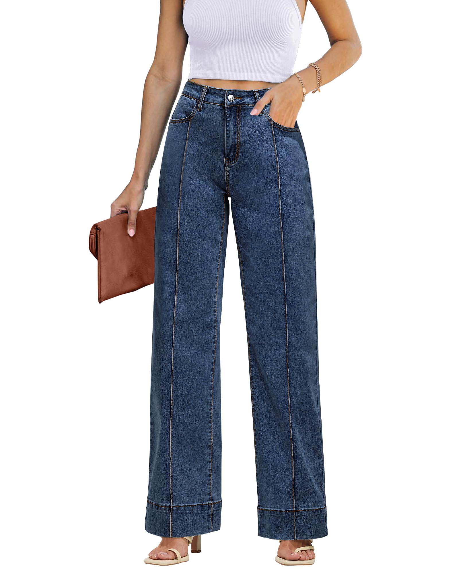Luvamia Women's Wide Leg Jeans - Trendy High Waist Straight Leg Baggy Stretchy Denim Pants for Casual Wear, Street Style & Everyday Outfits