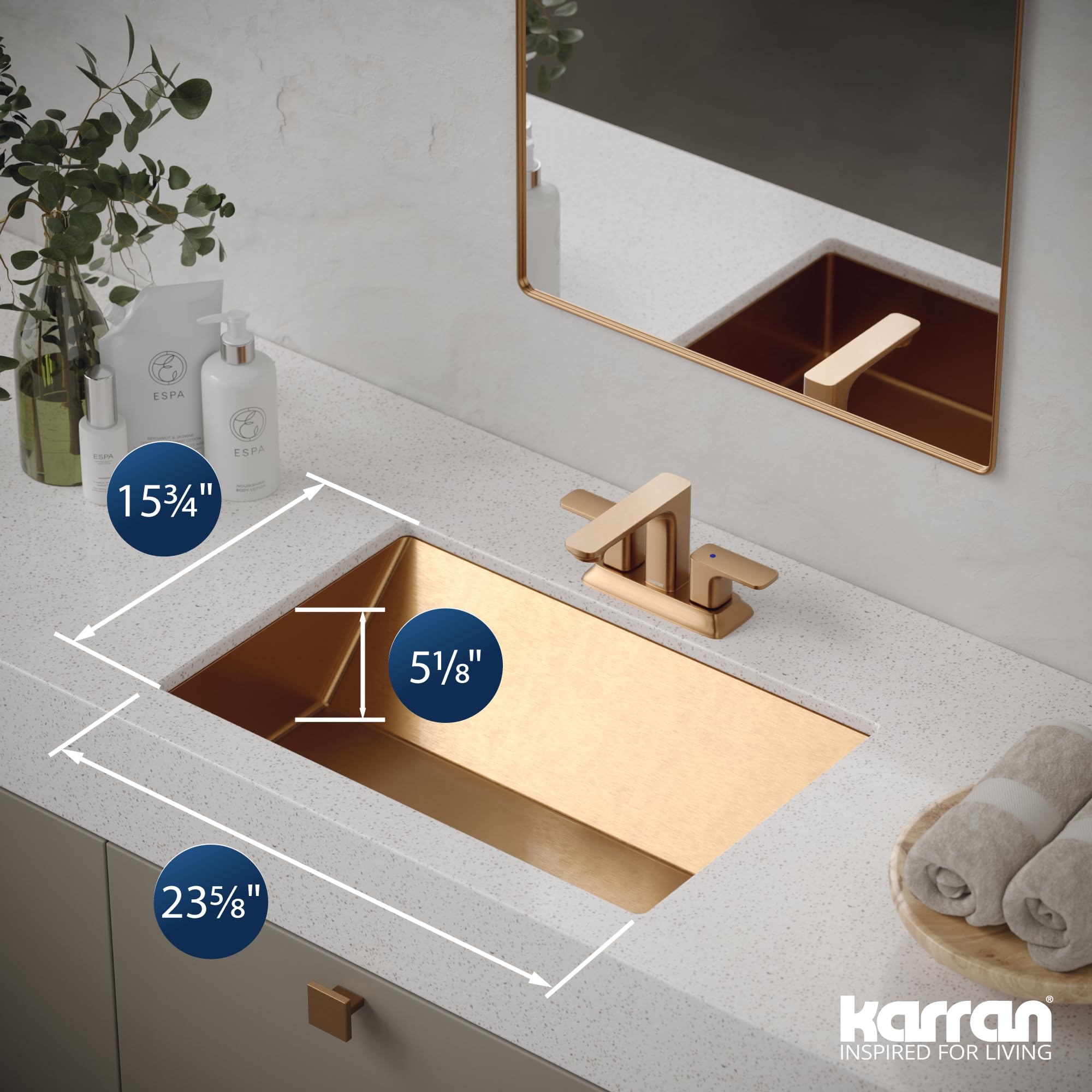 Karran Cinox Brushed Copper Stainless Steel Undermount Kitchen Sink - 32 x 18 Inch Rectangular Design for Modern Farmhouse & Contemporary Kitchens