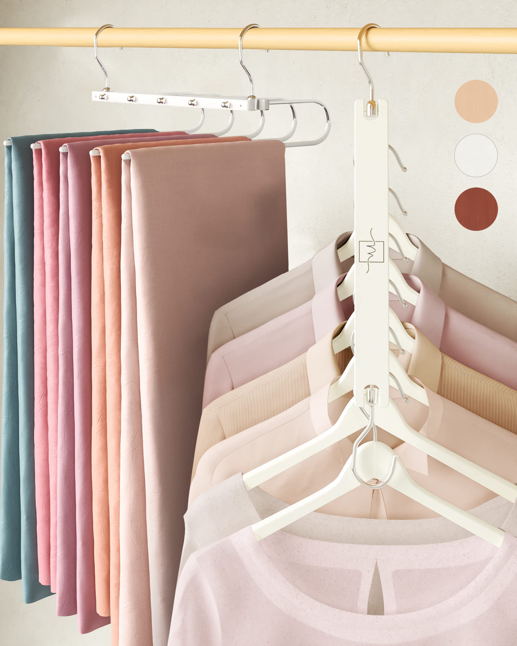 MORALVE Space Saving Closet Hangers Bundle (White) - 10 Pack for Organizing Clothes, Coats & Pants - Perfect for Small Closets, Dorm Rooms & Travel
