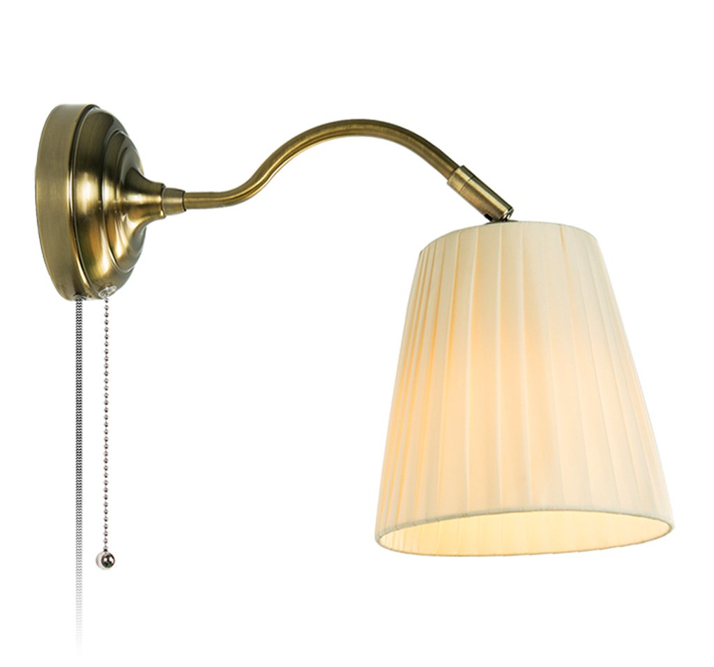 LED Wall Sconce with Plug-in & Pull Chain Switch - E27 Bedside Reading Lamp - Adjustable Metal & Fabric Shade - Perfect for Bedroom, Living Room, and Study Lighting
