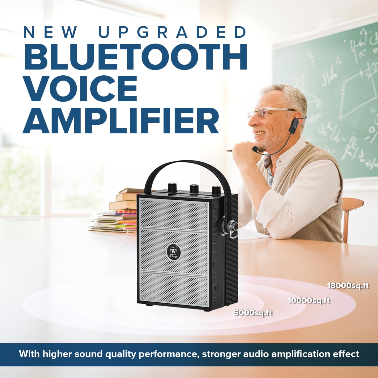 Bluetooth 5.3 Voice Amplifier with Wireless Microphone Headset - 40W Portable Megaphone PA System for Teachers, Classrooms, Speeches & Outdoor Events | Ideal for Lectures, Presentations, and Public Speaking