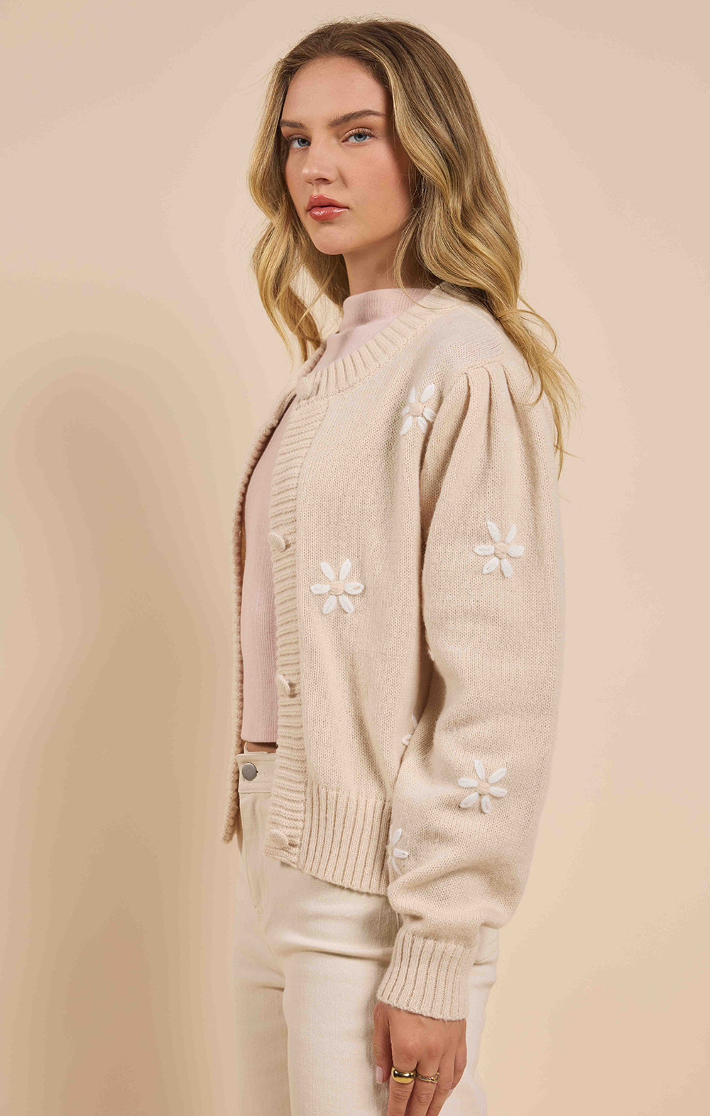 Sadie & Sage Pretty Daisy Cardigan Sweater for Women - Soft Cream Knit Open Front Wrap - Perfect for Casual Outfits, Office Wear & Layering in Fall & Winter