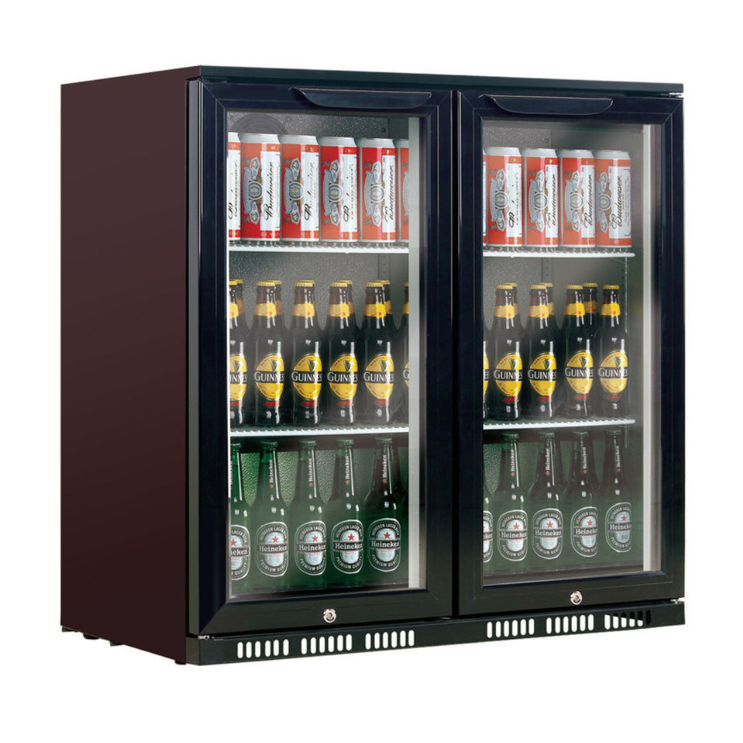 Heller 210L Double Door Beverage Cooler Refrigerator - Perfect for Home Bar, Office, or Restaurant Use - Energy Efficient Wine & Drink Storage Solution