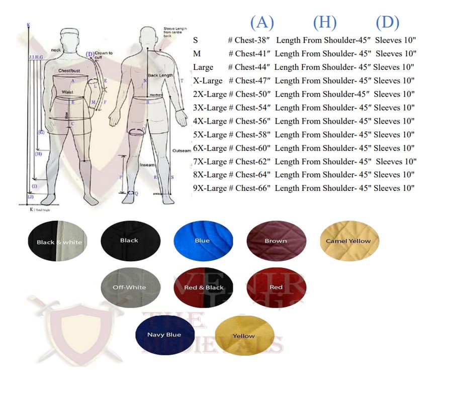 THE MEDIEVALS Thick Padded Short Sleeve Gambeson Coat - Medieval Aketon Jacket Armor for LARP, Cosplay & Renaissance Fairs - Breathable Cotton Fabric for Historical Reenactment & Costume Events