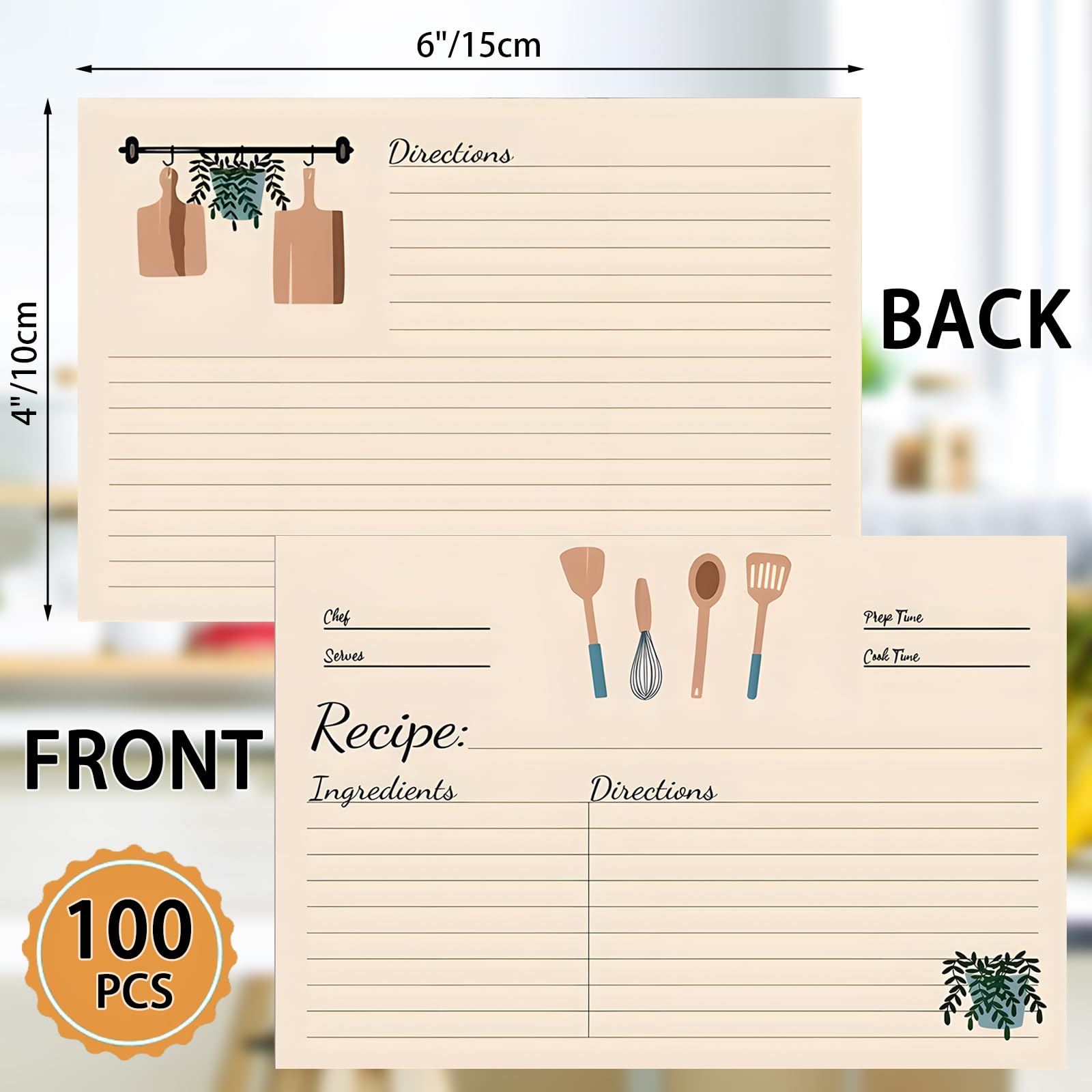 100 Sheets 4x6 Inch Double Sided Blank Recipe Cards - Premium Cardstock for Recording Recipes, Kitchen Organization & Meal Planning - Perfect for Home Chefs, Bridal Showers, Banquet Prep & Cooking Gifts