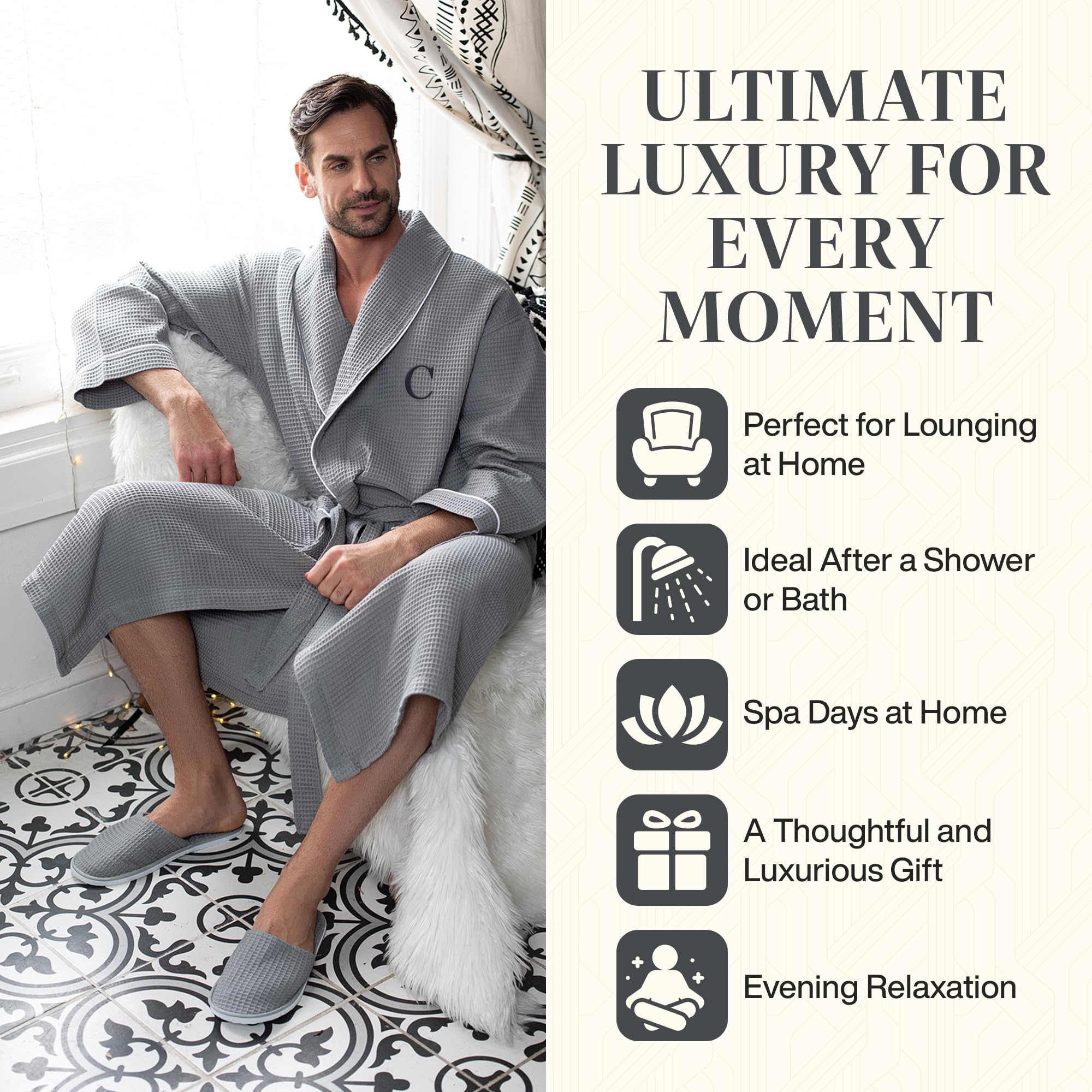 Premium Men's Cotton Waffle Bathrobe - Ultra Soft SPA Robe for Men | Luxury Lounge Wear for Home, Resort & Spa Relaxation