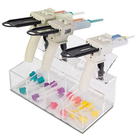 Dental Impression Gun Organizer - Clear Acrylic Holder for Dental Guns & Mixing Tips (4-Position) | Perfect for Dental Clinics & Labs Organization