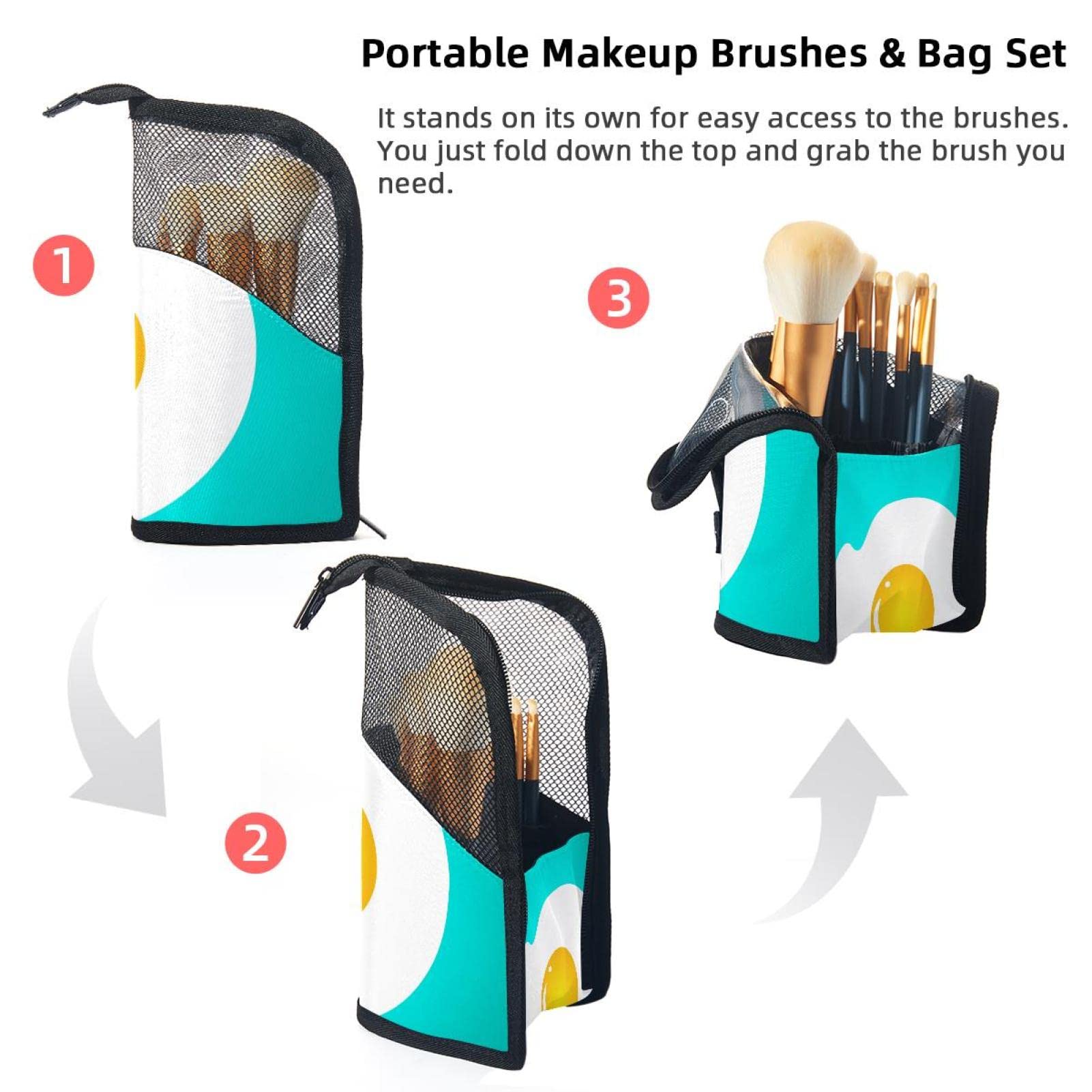 Egg Cartoon Style Makeup Brush Organizer Bag with 12 Slots - Portable Travel Makeup Brush Holder Case for Professional & Home Use - Perfect for Makeup Artists, Travelers & Daily Beauty Routine