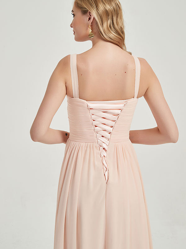 Elegant Burnt Orange Pleated Bridesmaid Dress - V-Neck Sleeveless with Wide Straps for Weddings, Parties & Formal Events