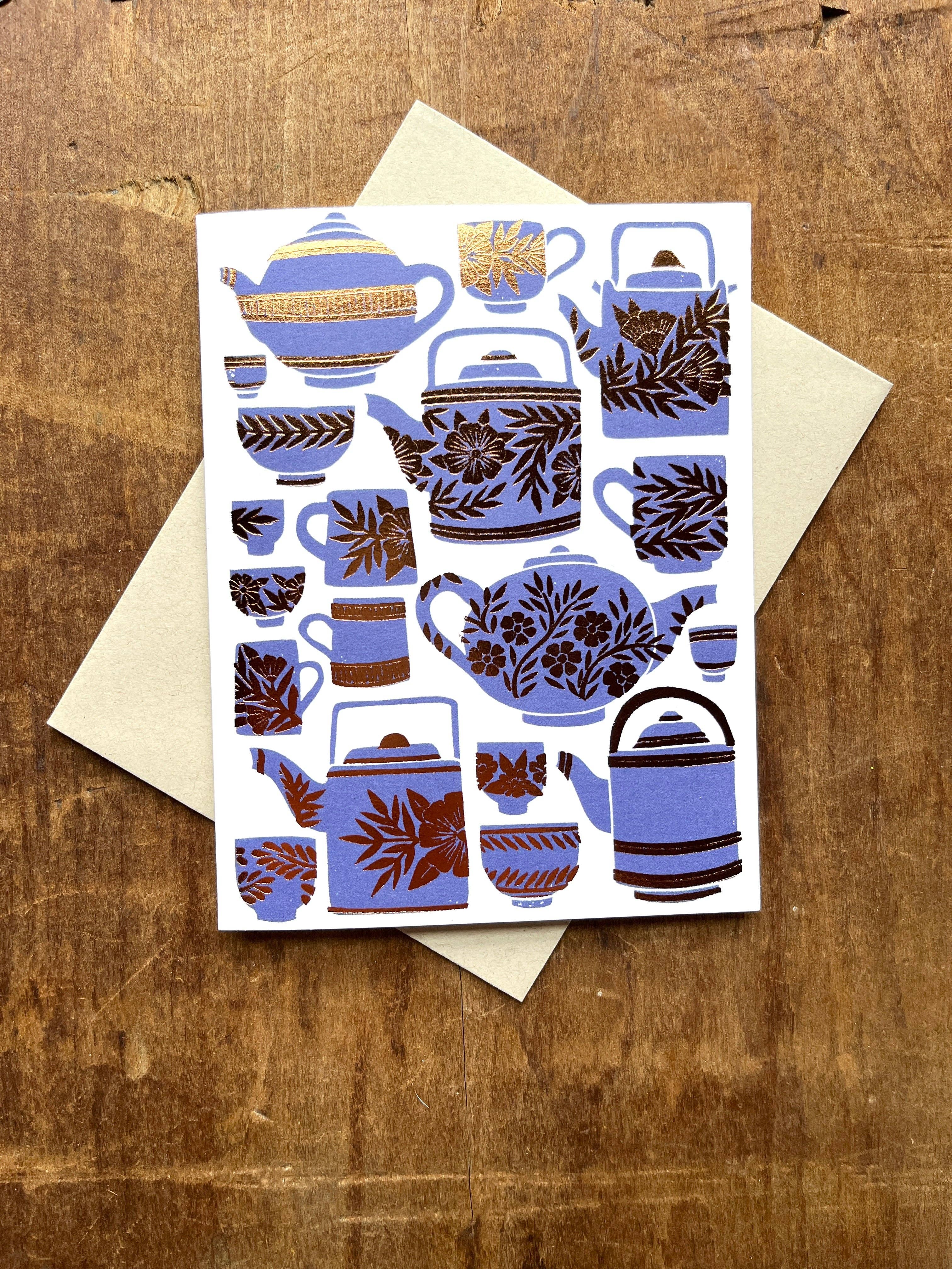 Elegant Teapots Blank Greeting Cards - Handmade Watercolor Design for Tea Lovers, Birthday & Thank You Notes - Perfect for Tea Parties, Bridal Showers & Special Occasions