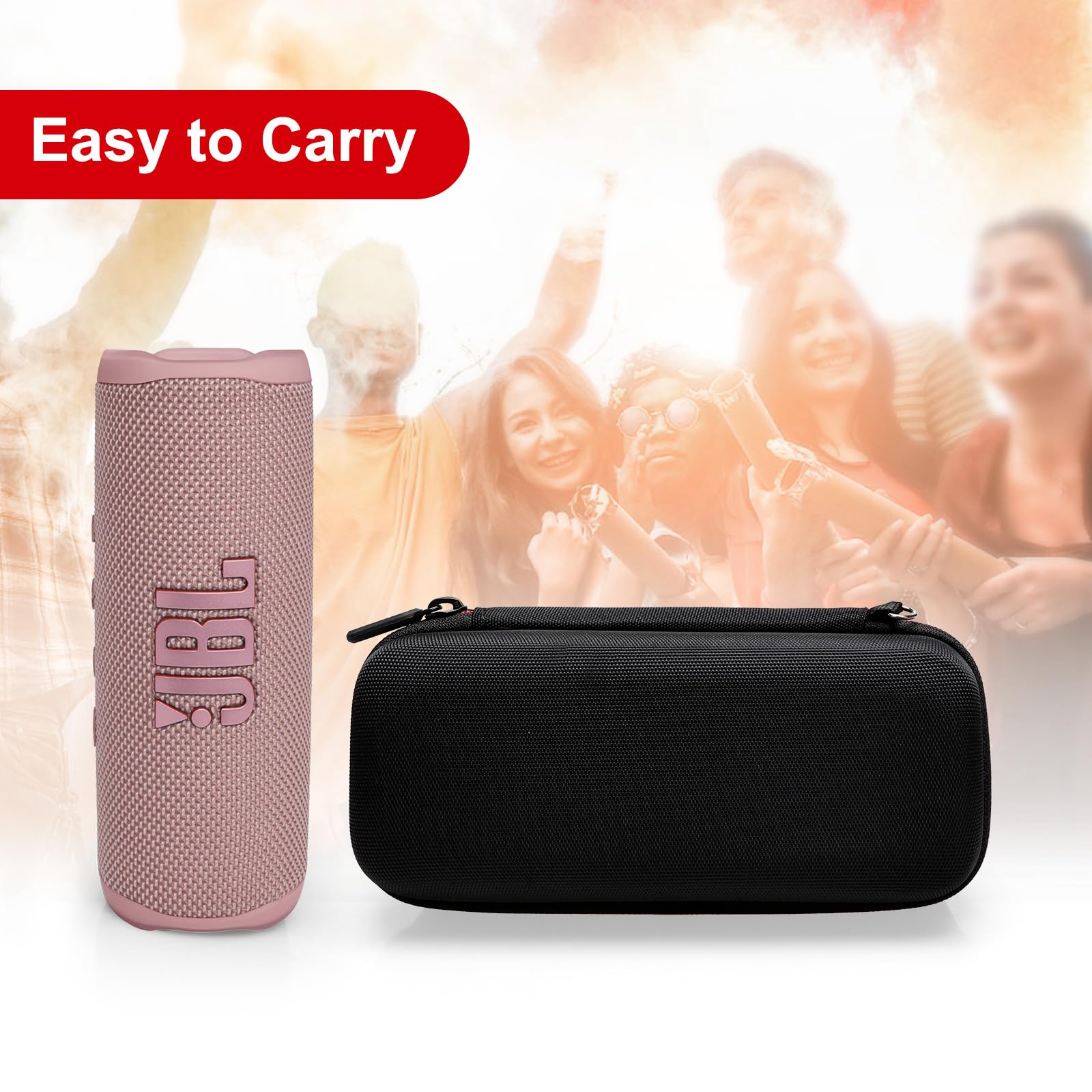 LTGEM Protective Case for JBL Flip 6 & Flip 5 Speakers - Shockproof Water-Resistant Travel Cover - Portable Carrying Pouch for Outdoor, Beach, Pool Parties & Camping (Pink)