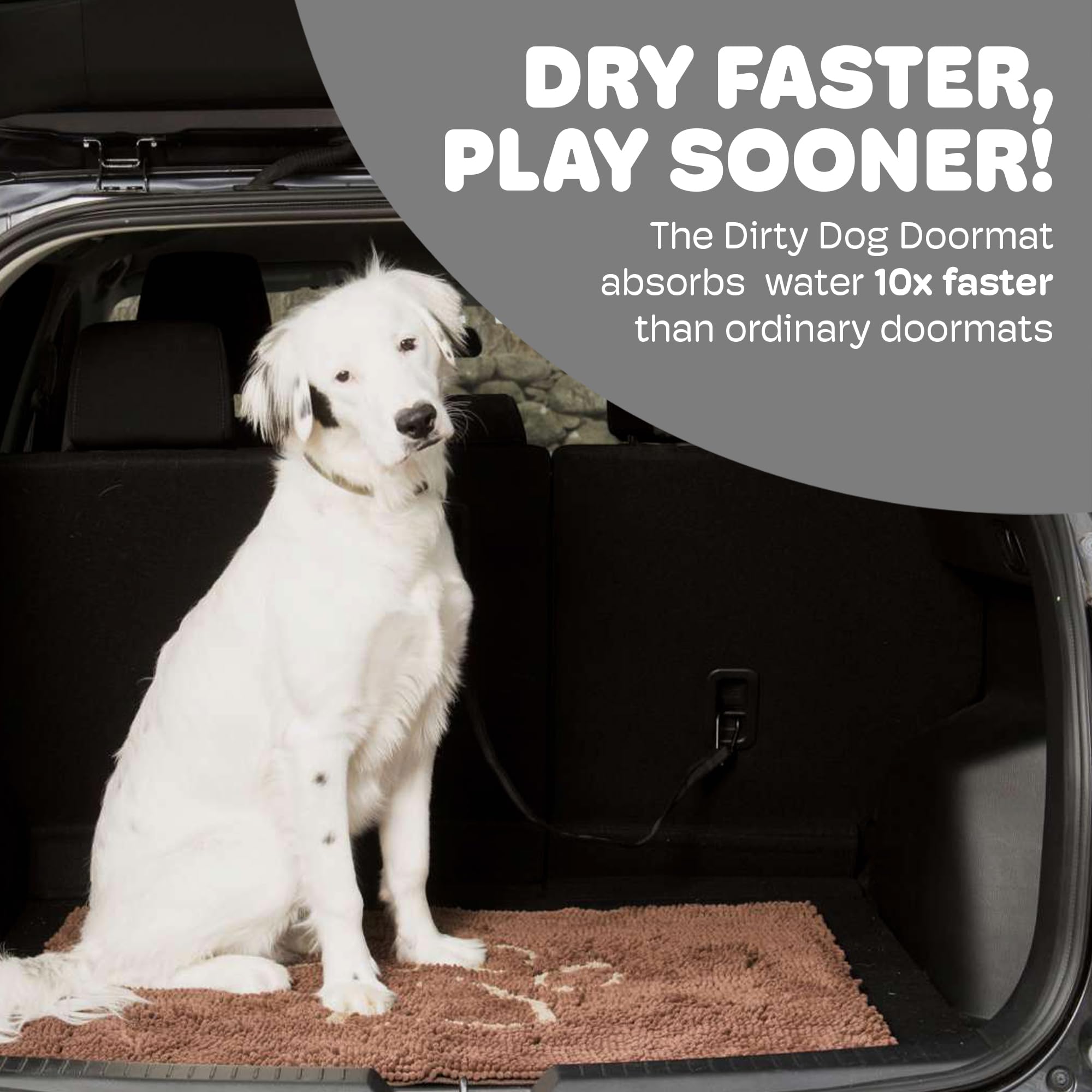 Dog Gone Smart Dirty Dog Doormat - Super Absorbent, Fast Drying Rug with Non-Slip Backing for Muddy Paws - Machine Washable Pet Entry Mat in Mocha Brown - Perfect for Front Door, Backyard & High Traffic Areas