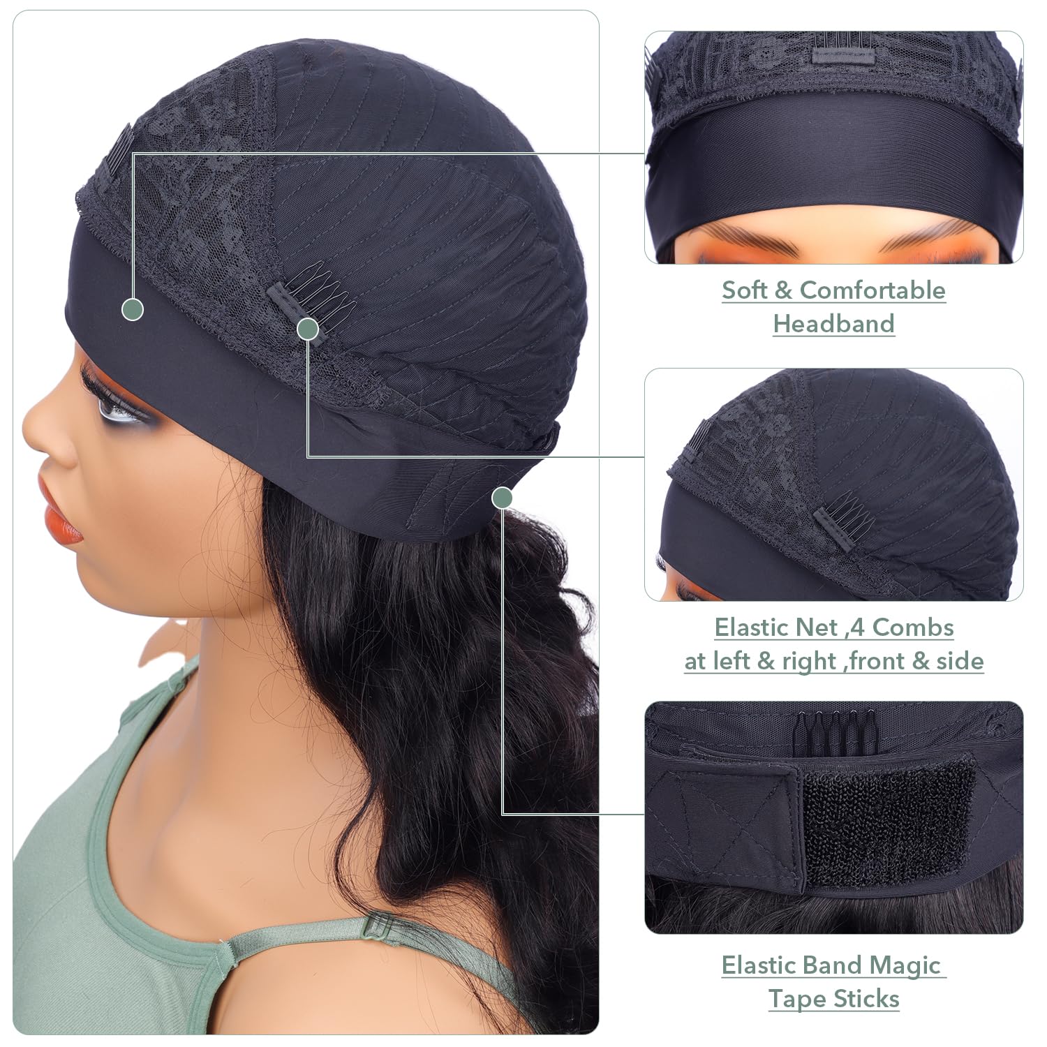 20 Inch Body Wave Headband Wig - 180% Density Human Hair Glueless Wig for Black Women | Brazilian Virgin Hair, Natural Color, Wear & Go, Machine Made, No Lace Front | Perfect for Daily Wear, Parties & Protective Styling