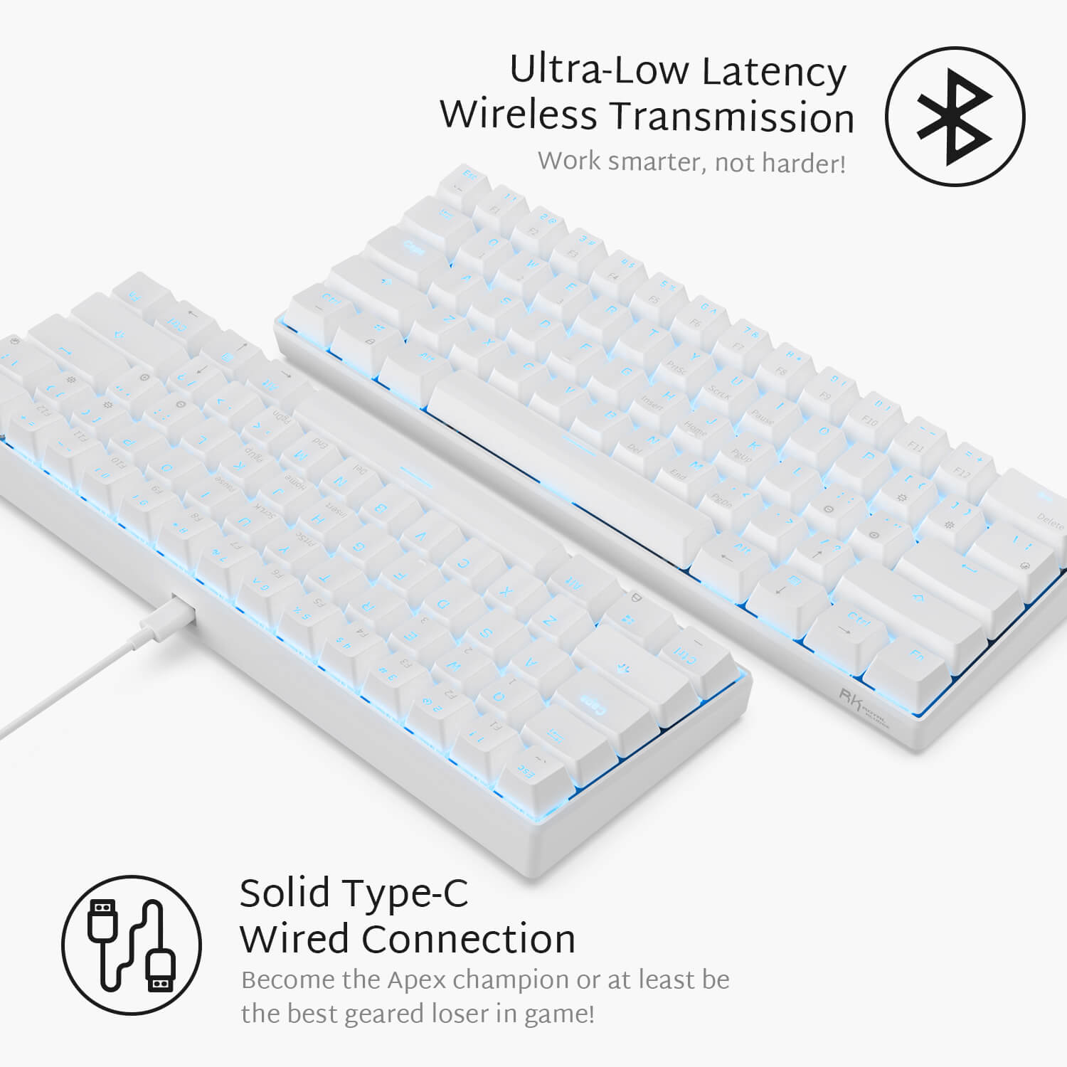 RK61 60% Compact Triple Mode Wireless Mechanical Keyboard - Bluetooth/2.4G/USB-C (Open Box) | Only Ships to USA | Perfect for Gaming, Office Work & Travel