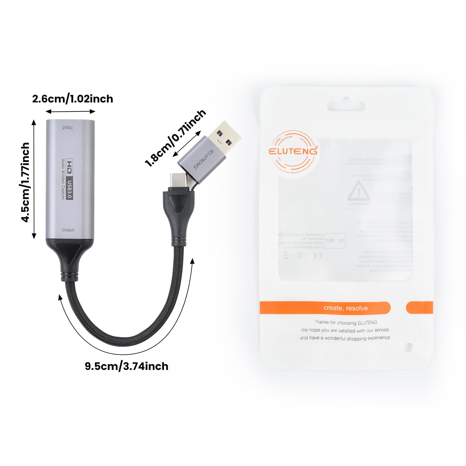 ELUTENG USB 3.0 HDMI Video Capture Card - 4K/1080P Game Capture Device for Live Streaming, Recording & Online Classes | Compatible with Windows & Mac | USB-C/USB-A Converter for Gaming, YouTube, Twitch & Zoom Meetings