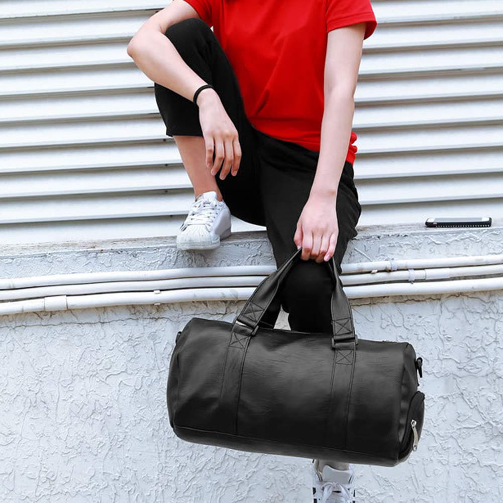 Waterproof Unisex Travel Duffel Bag - Large Capacity Gym Tote Shoulder Bag in Black Faux Leather | Perfect for Fitness, Travel & Outdoor Adventures