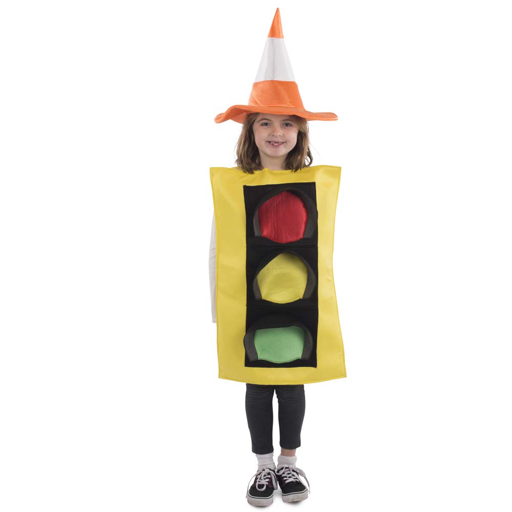 Kids Traffic Light Costume with Safety Cone Hat - Fun Dress Up for Halloween, School Plays & Safety Awareness Events