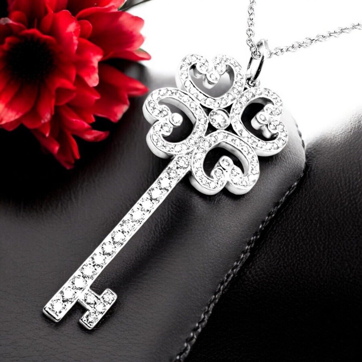 Tiffany & Co Platinum & 18k White Gold Enchant Quatra Heart Key Pendant Necklace - Elegant Jewelry Gift for Women, Perfect for Anniversaries & Special Occasions