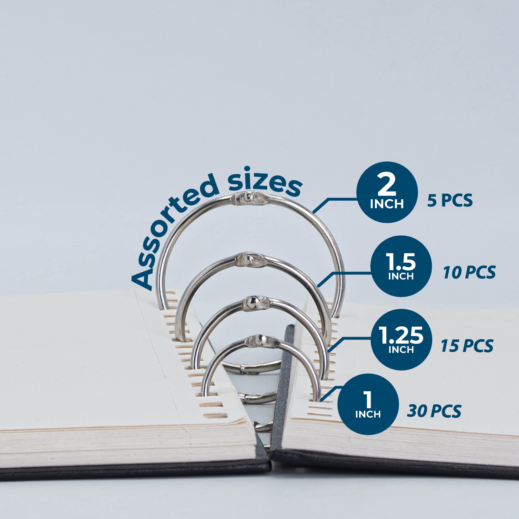(60 Pack) Assorted Size Loose Leaf Binder Rings - 1