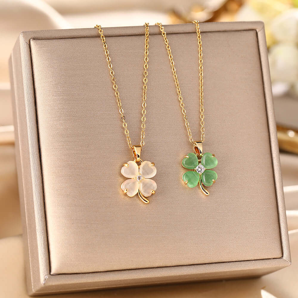 Lucky Titanium Four Leaf Clover Pendant Necklace for Women | HN2130 | Elegant Jewelry Gift for Birthday, Anniversary & St. Patrick's Day