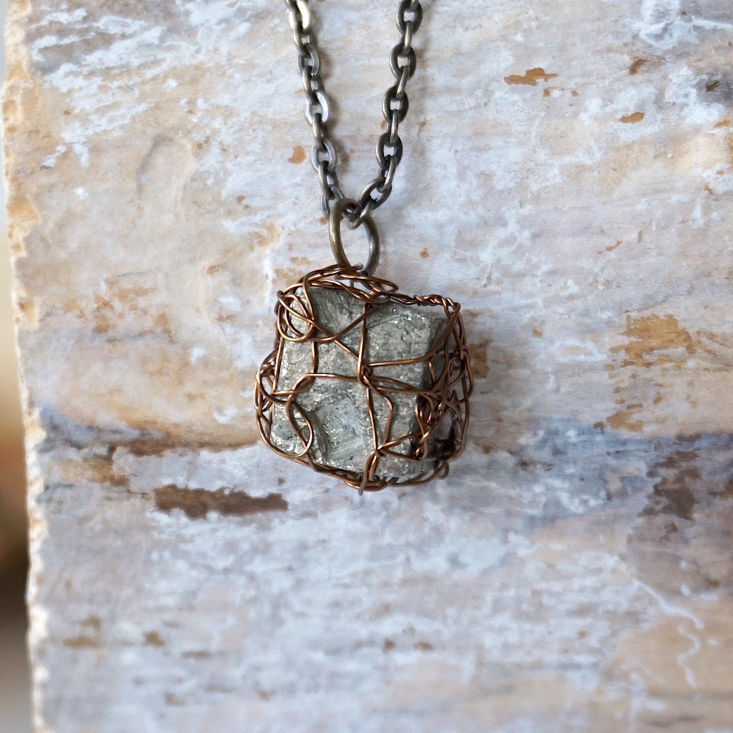 Wire Wrapped Raw Pyrite Crystal Necklace - Natural Stone Jewelry for Women - Perfect for Boho Style, Spiritual Healing & Everyday Wear