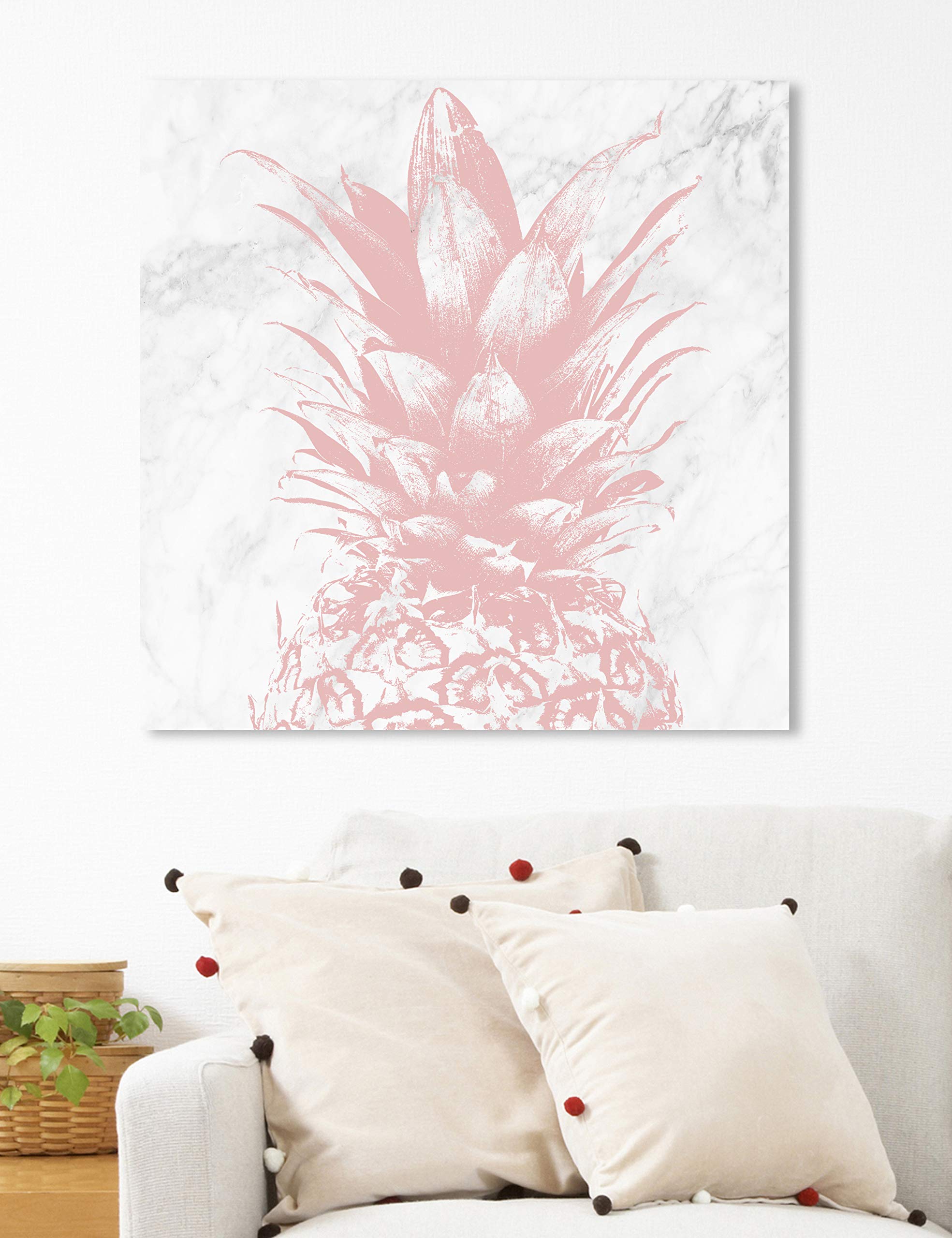 Pastel Pineapple Marble Wall Art Canvas Print - 24x24 Inch Pink & White Kitchen Decor - Modern Food Art for Dining Room, Cafe & Home Decoration