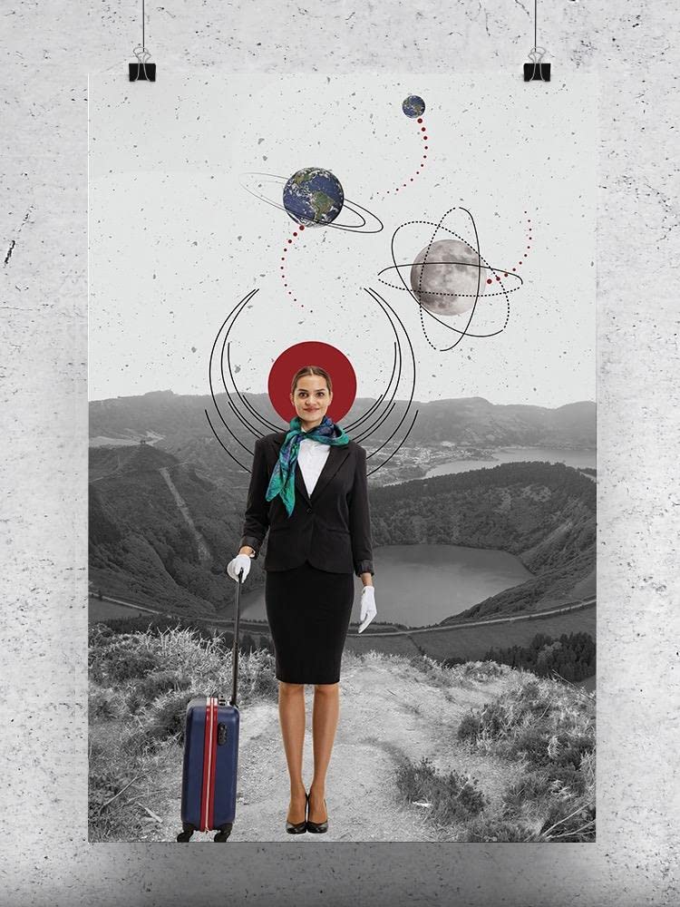 Flight Attendant and Planets Wall Art Poster - Space Travel Themed Decor for Home & Office - Perfect for Aviation Enthusiasts & Astronomy Lovers