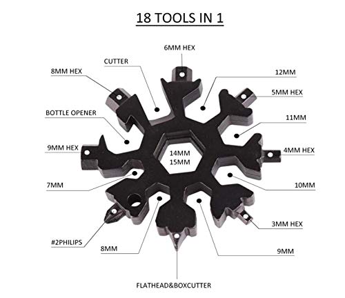 19-in-1 Stainless Steel Multi-Tool with Snowflake Design - Compact & Durable FEX 18-in-1 Black Multi-Function Tool for Camping, Hiking, Survival & Everyday Carry (EDC)